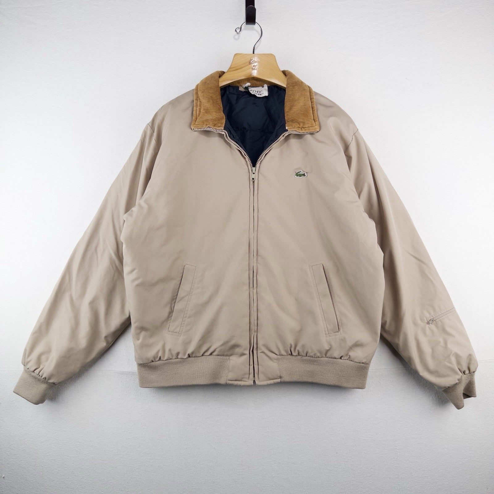 80’s Vtg IZOD Lacoste Bomber Jacket Men’s Large Quilted Down Corduroy Collar