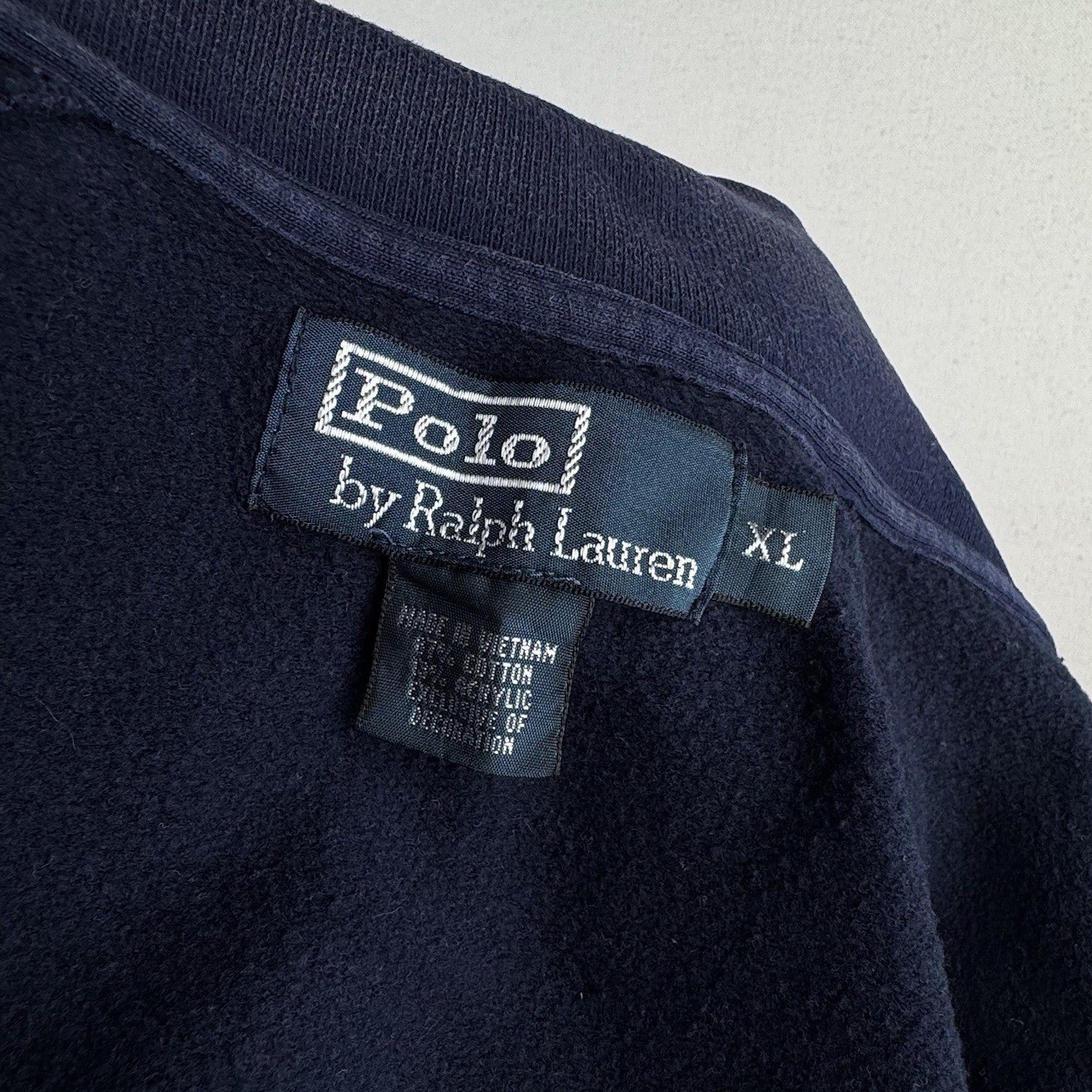 90's Vtg Polo Ralph Lauren Men's XL Fleece Varsity Jacket College Navy Gold Zip