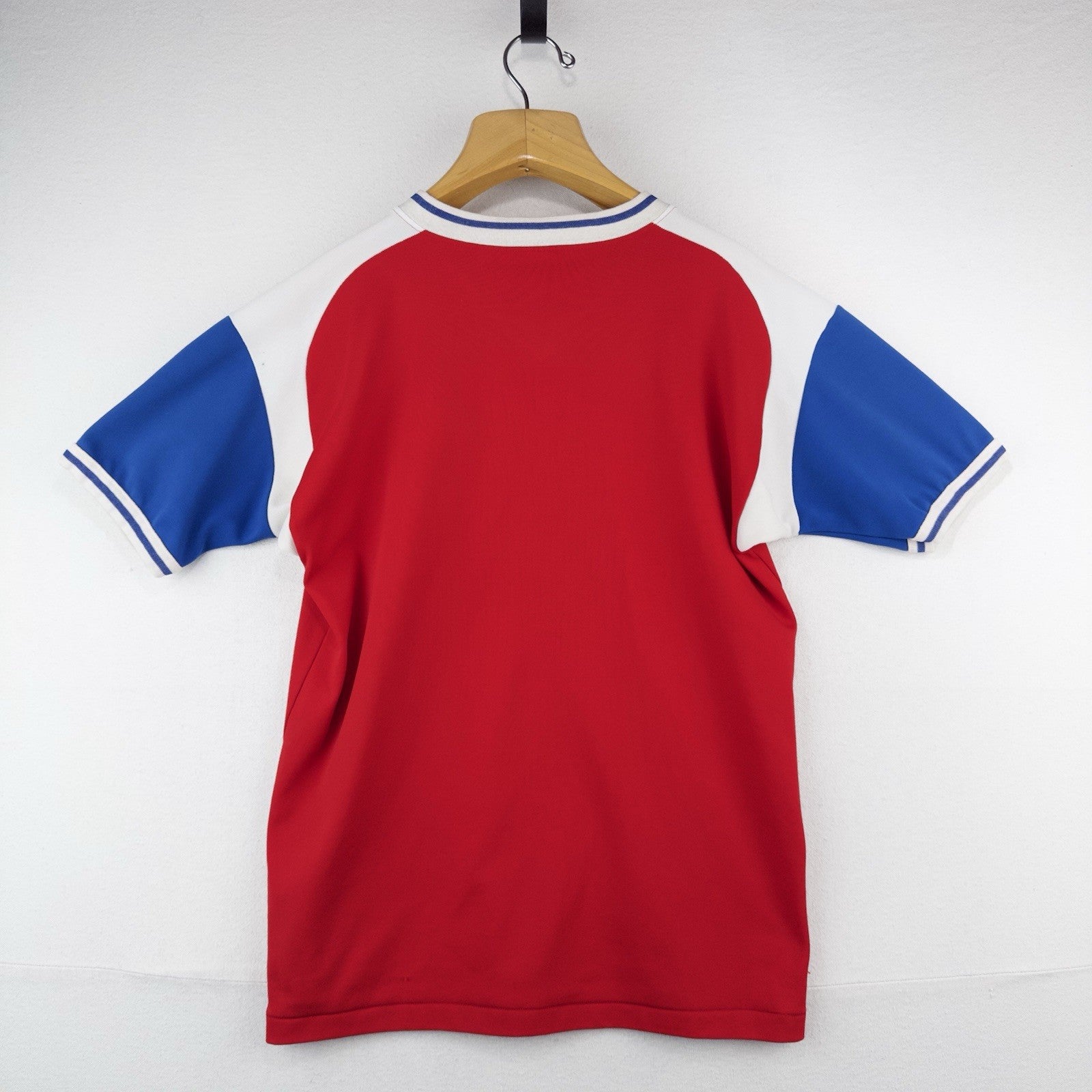 80’s Vtg Mason Ringer V-neck Jersey Men’s 42-44 (L) Red White Blue