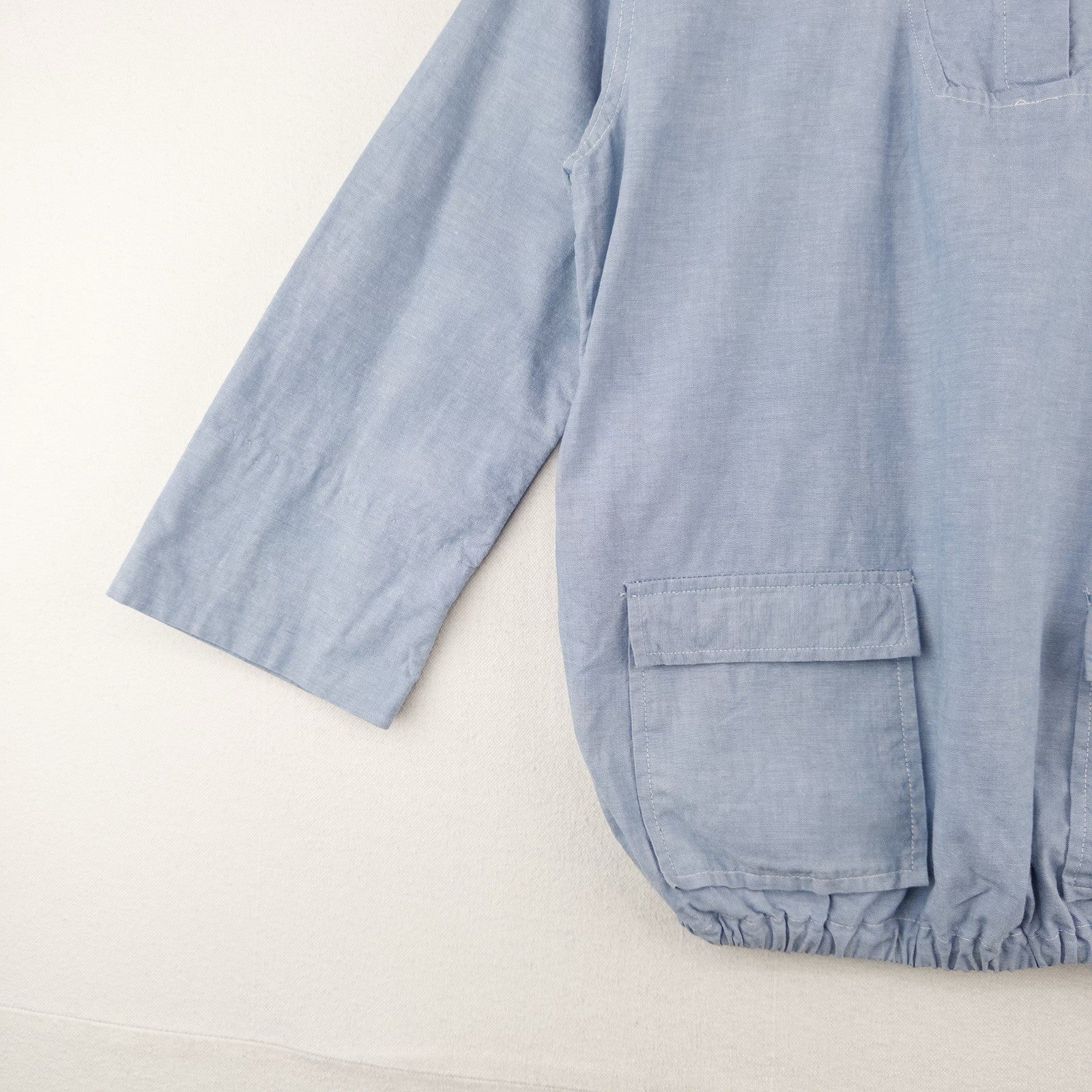 50's Vtg Chambray Patch Pocket Hooded Smock Jacket S Single Stitch Pearl Snap