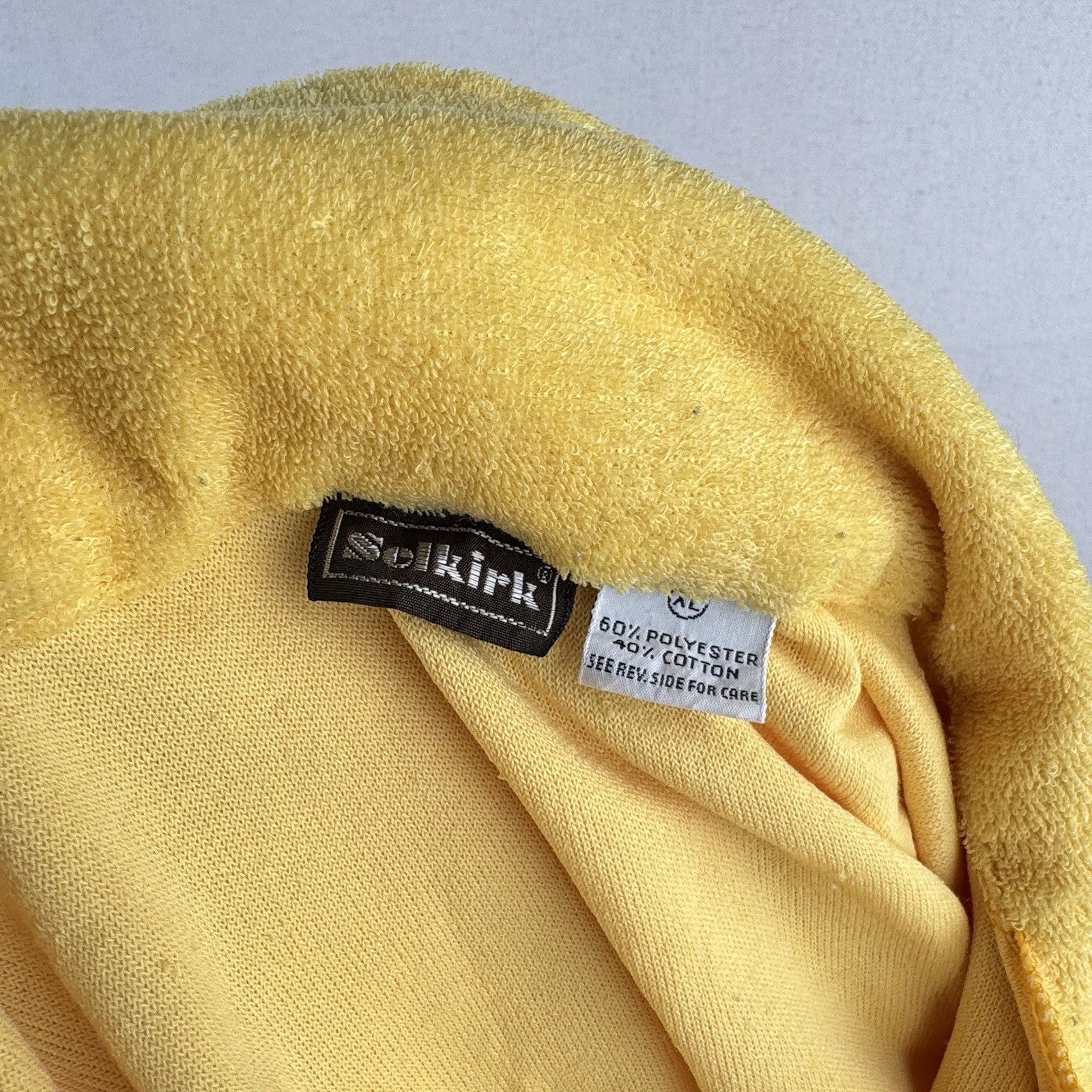 70s Vtg Selkirk Yellow Terry Cloth Pocket Polo Shirt XL Cabana Beach Pool V-neck