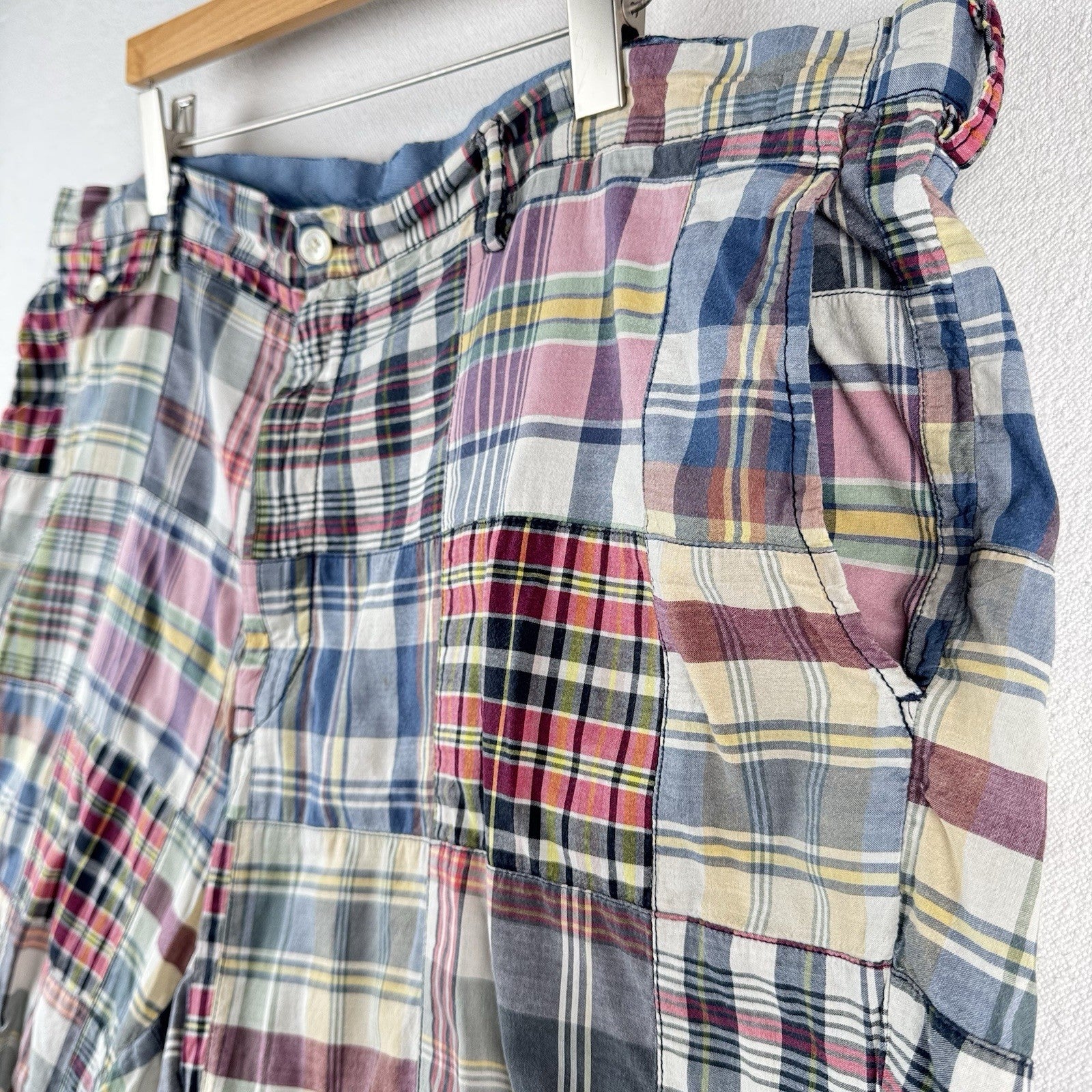 Vintage Polo Ralph Lauren Madras Plaid Shorts Mens 44T Patchwork 10”