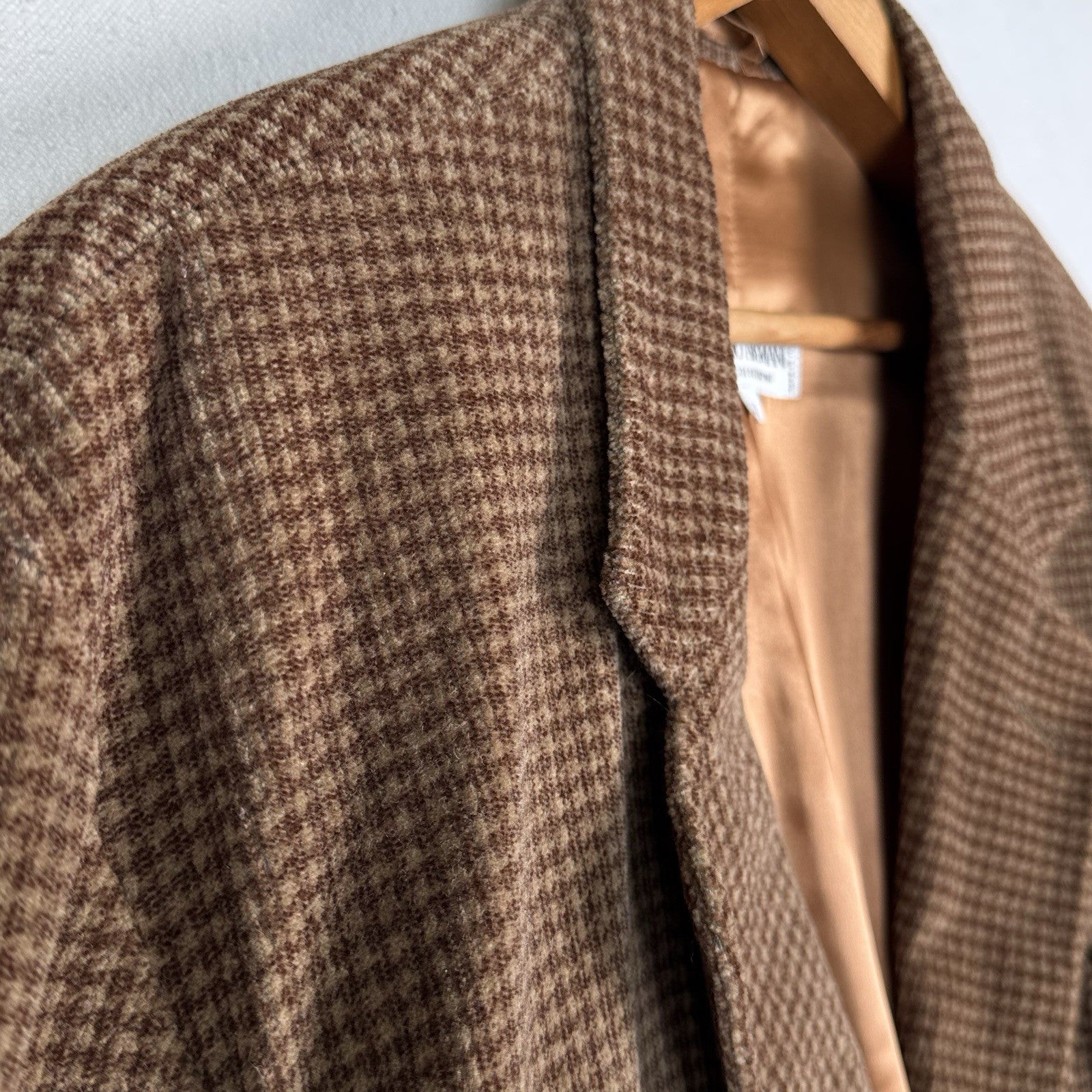 Vtg Armani Collezioni Fine Wale Corduroy Blazer Houndstooth Plaid Brown Men’s 40
