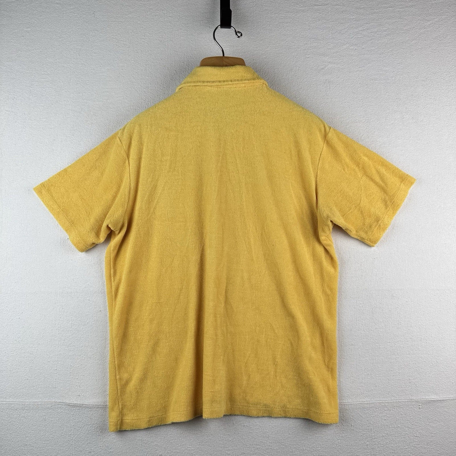 70s Vtg Selkirk Yellow Terry Cloth Pocket Polo Shirt XL Cabana Beach Pool V-neck