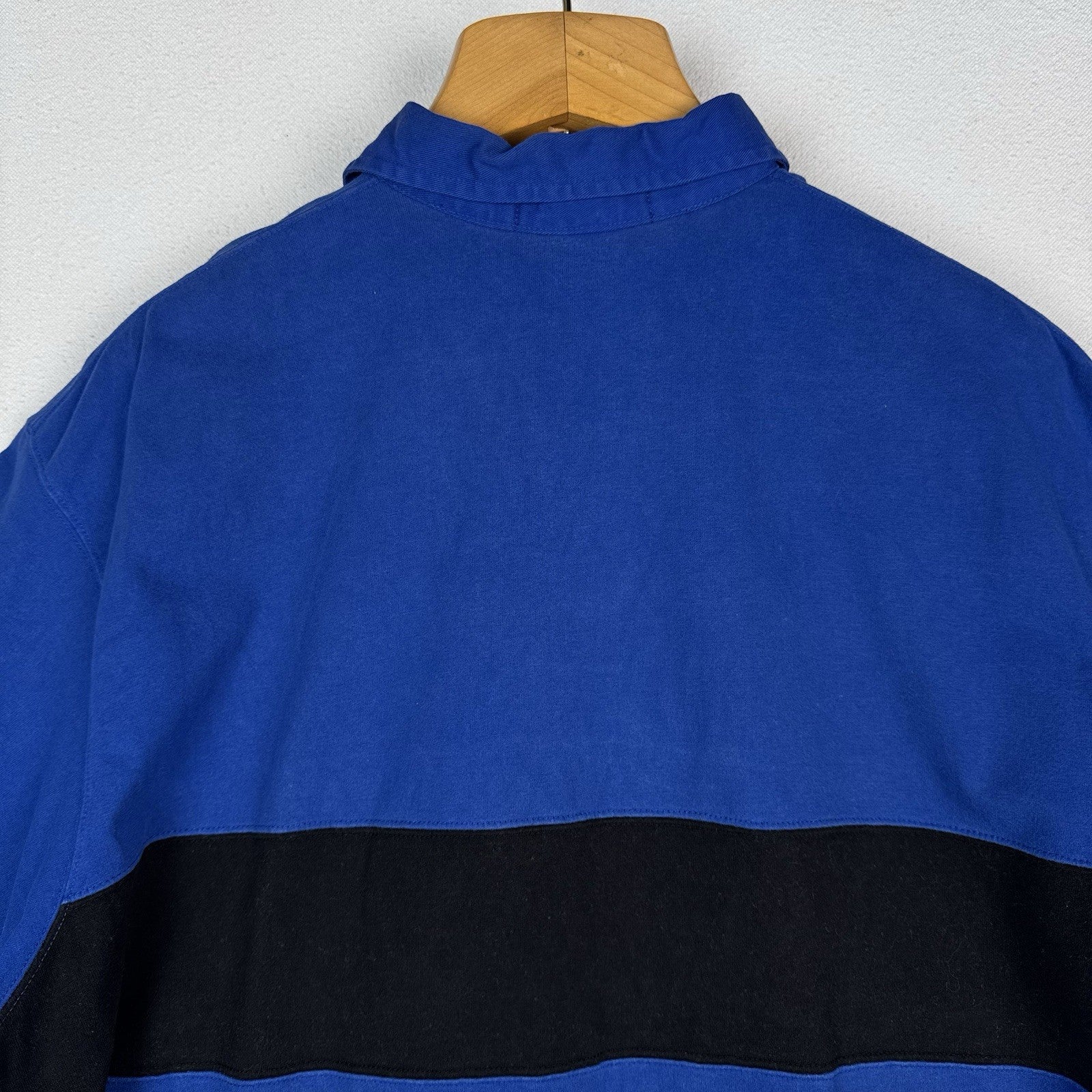 Vintage Polo Ralph Lauren Mens XL Short Sleeve Rugby Thick Soft Blue Stripe