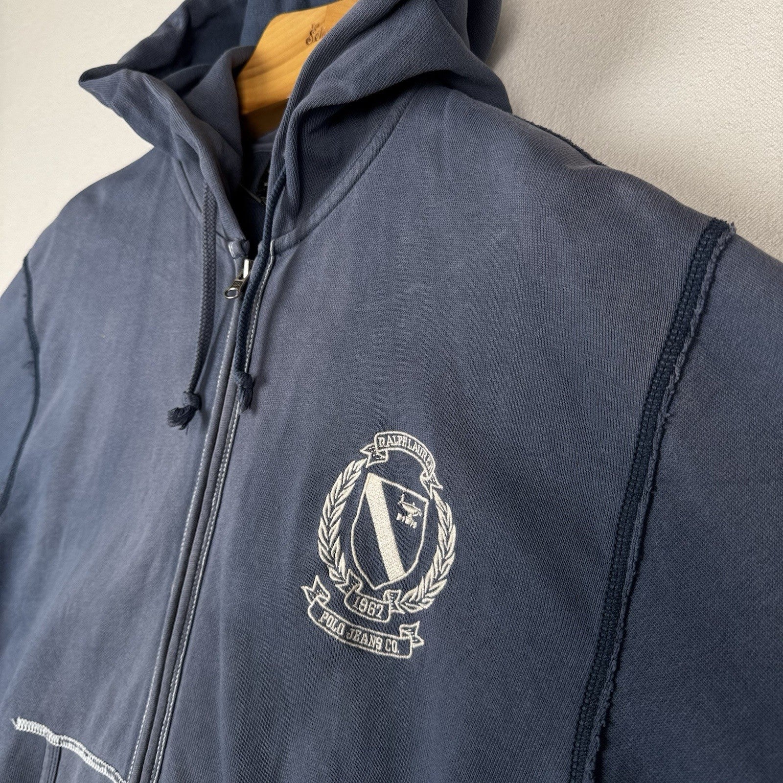 Vtg Ralph Lauren Polo Jeans Co Hoodie Sweatshirt Men's M Navy Crest *Sun Faded