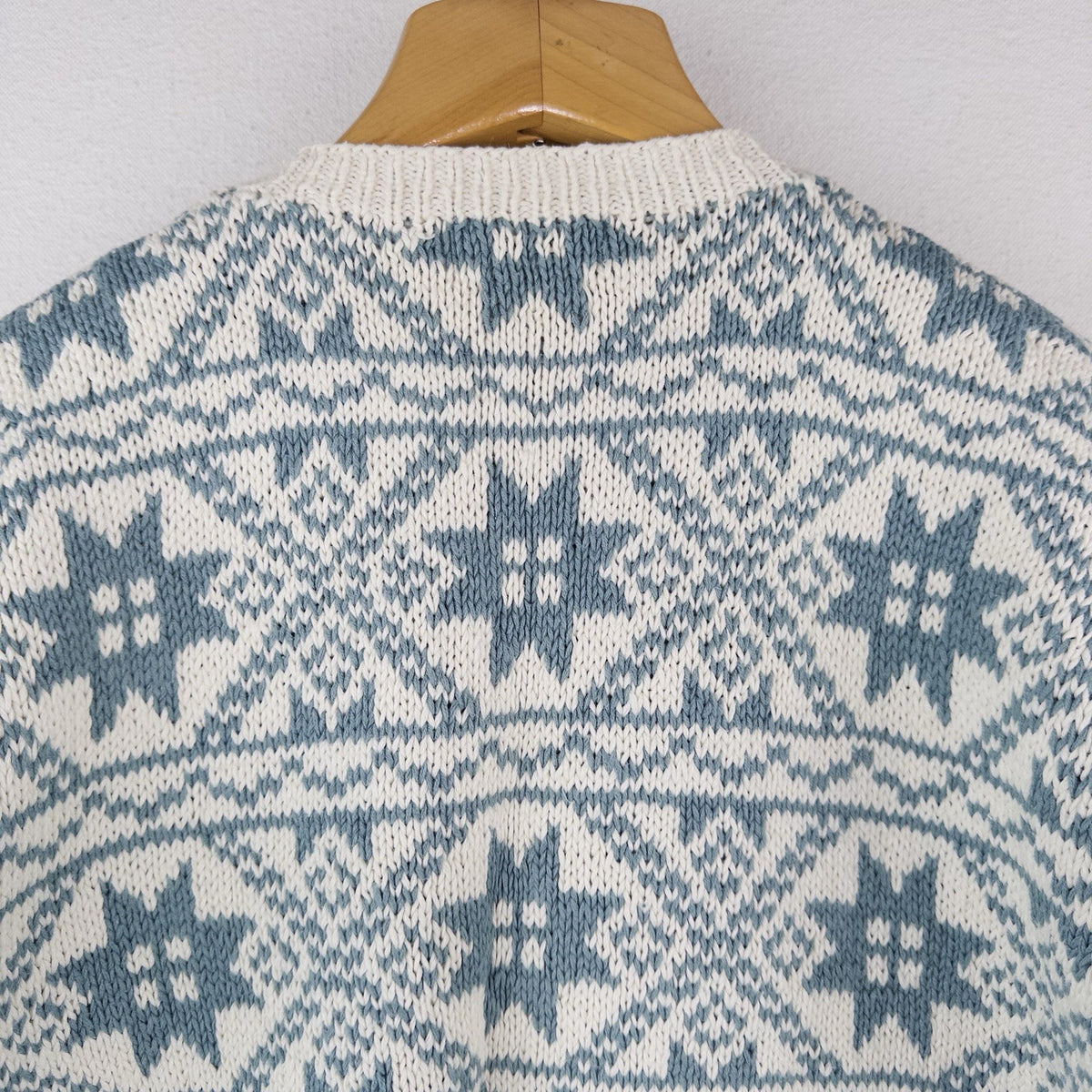 80’s Vtg LL BEAN Women's L Nordic Ramie Blend Knit Blue Cream Snowflake Sweater
