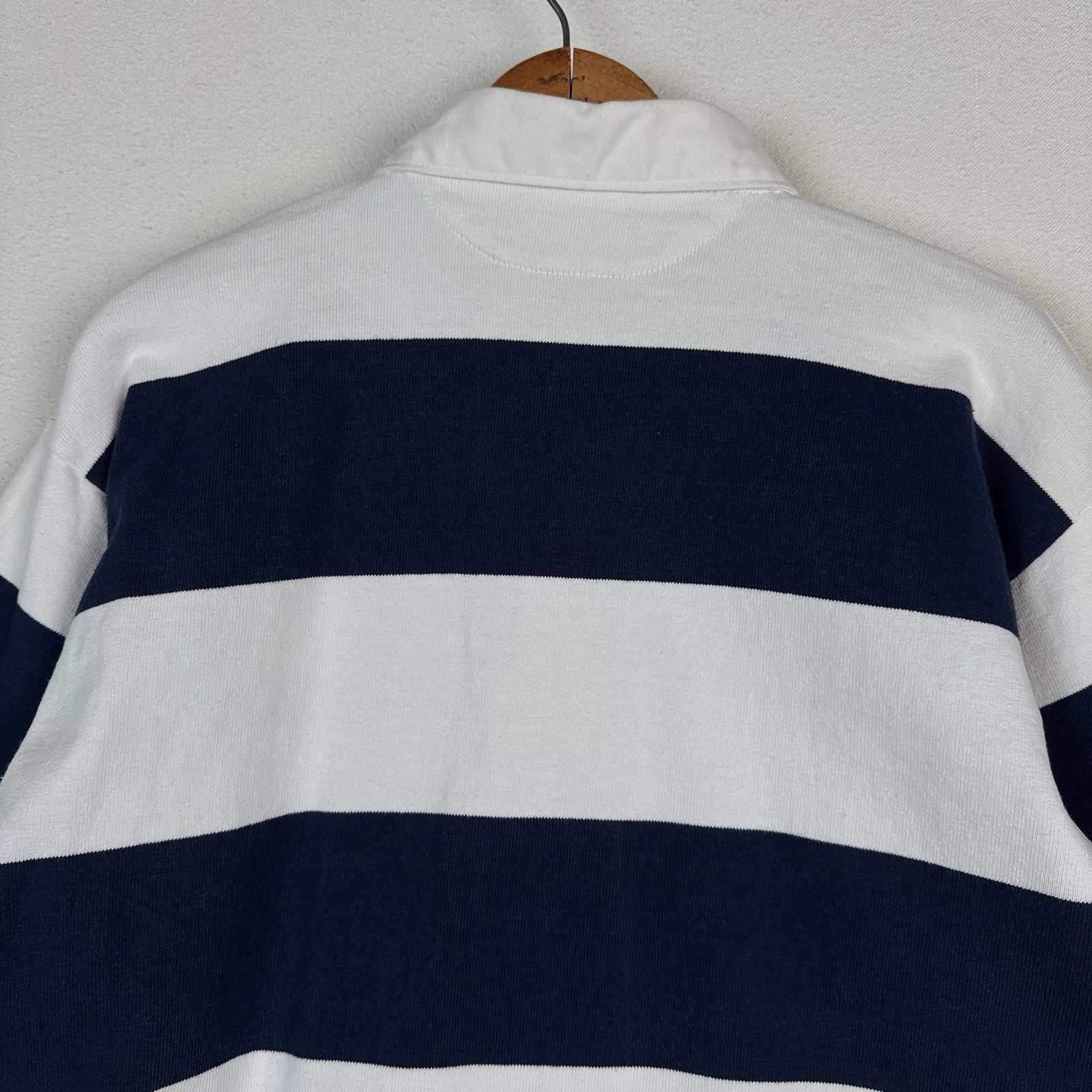 Vintage Rugby Mens L Barbarian Meet The Press Tim Russert Blue White Stripe Polo