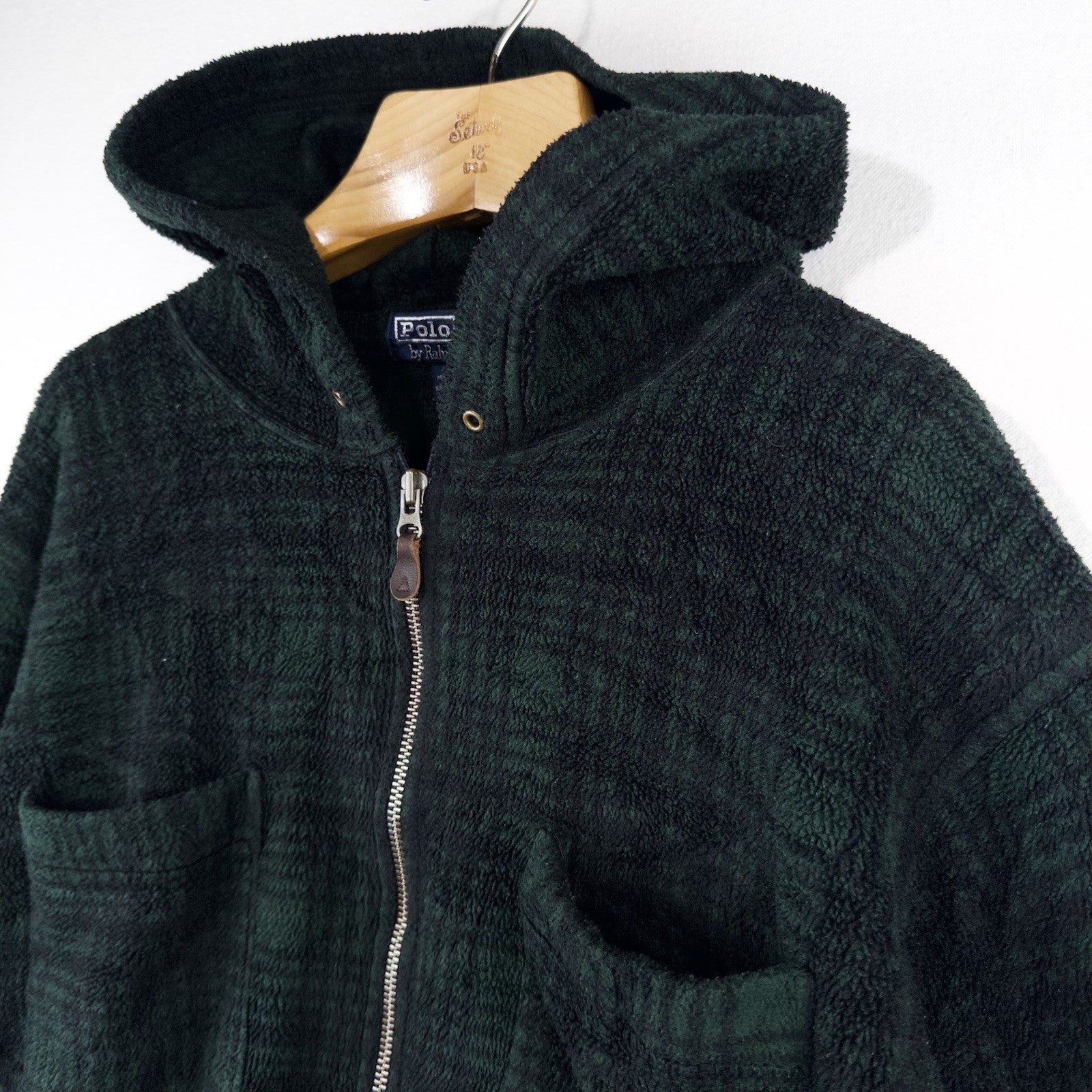 90’s Vtg Polo Ralph Lauren Hoodie Mens XL Green 1/4 Zip Tartan Plaid Fleece USA