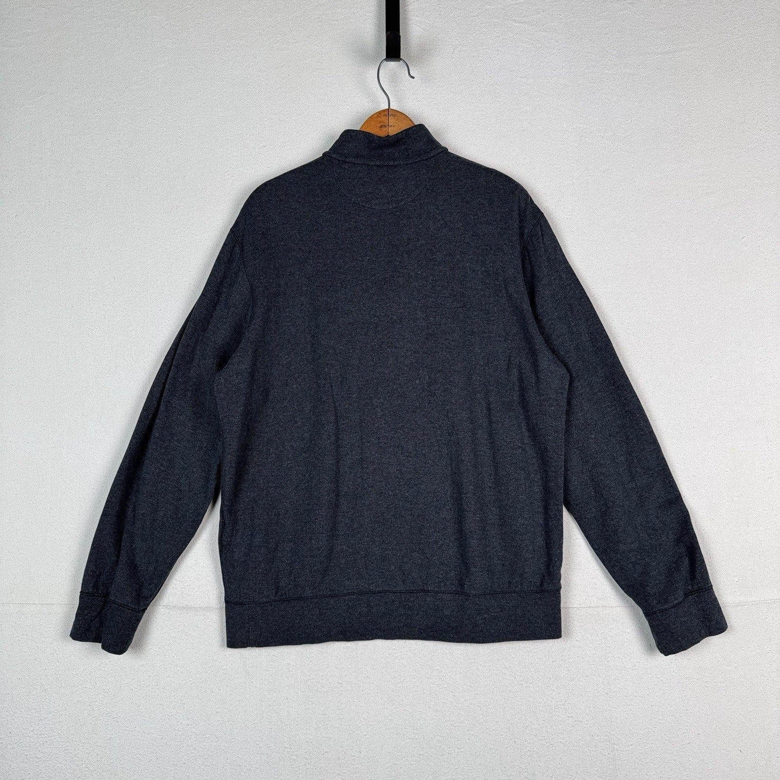 Polo Ralph Lauren 1/4 Zip Soft Sweater Mens L Black Herringbone Cotton Blend