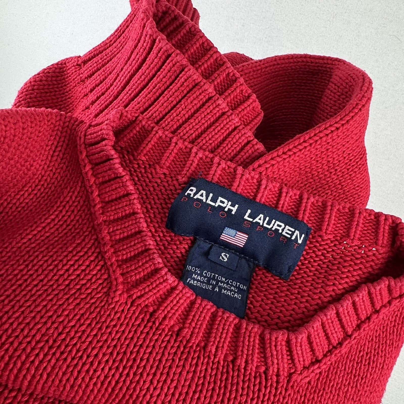 Vintage Ralph Lauren Polo Sport Men’s S 100% Cotton Crewneck Sweater Red