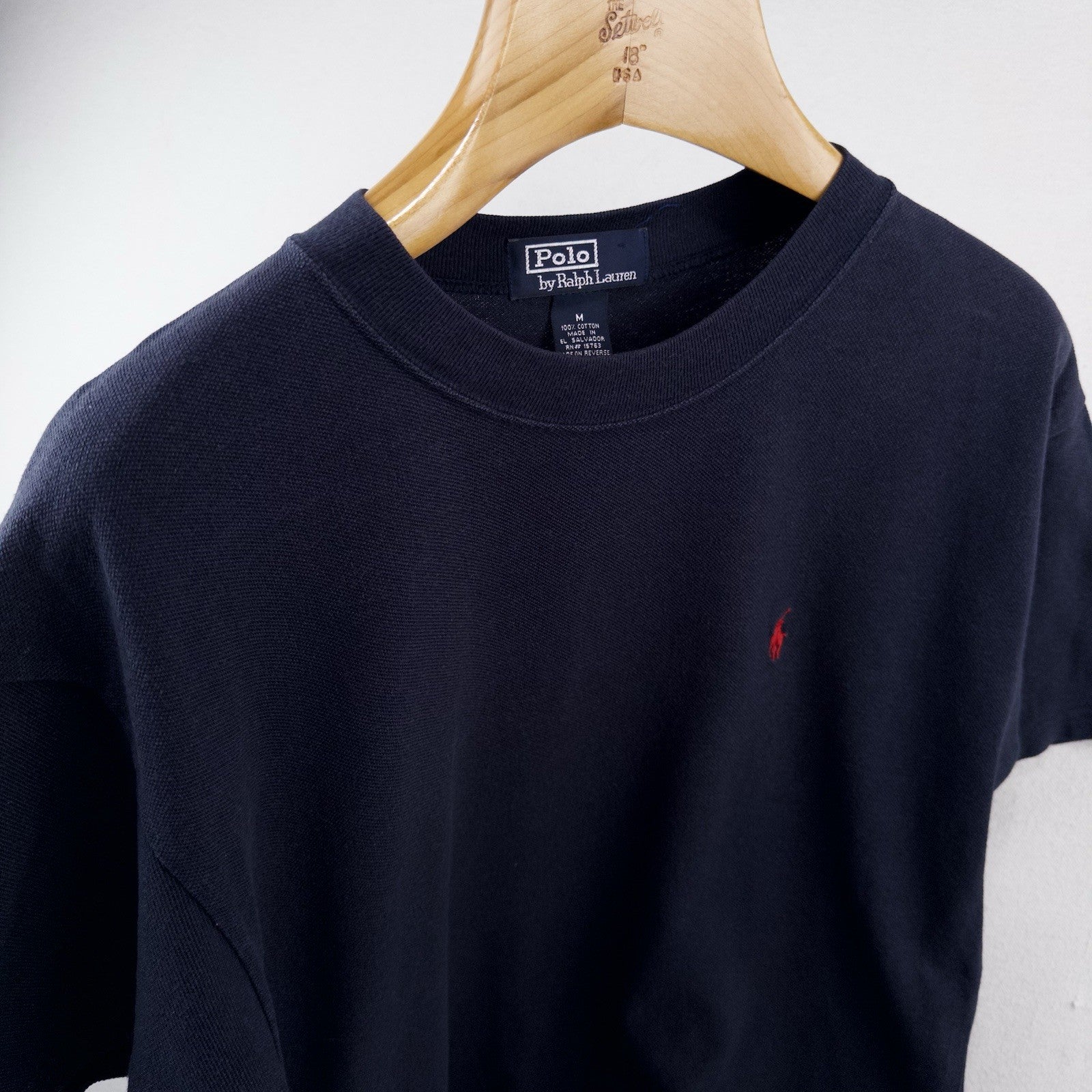 90's Vtg Polo Ralph Lauren Men's M Navy Blue Crew Neck T-Shirt Pique Cotton