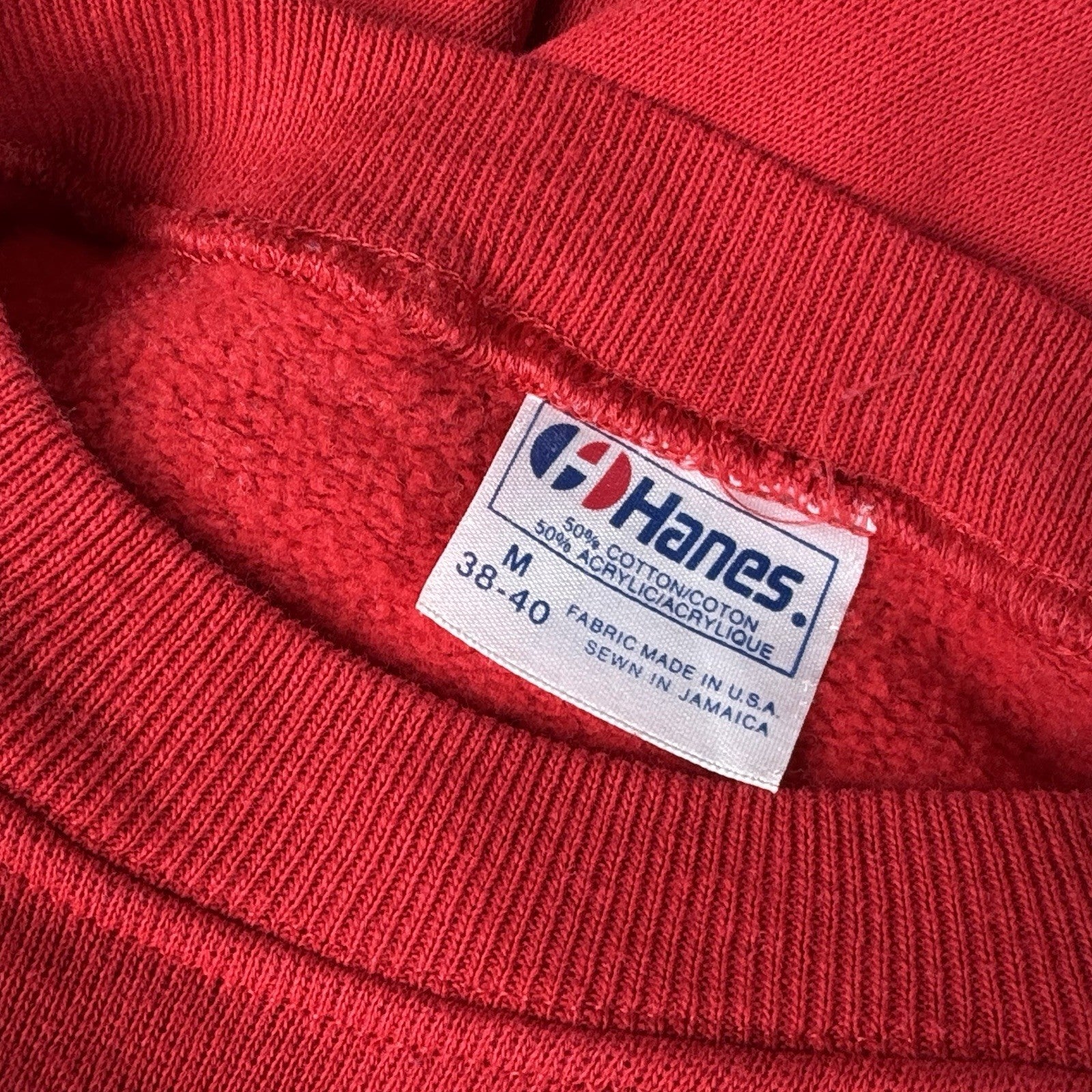 Vintage 80s Hanes Letford Red Raglan Crew Soft Cutoff Sweatshirt Sz M 50/50 USA