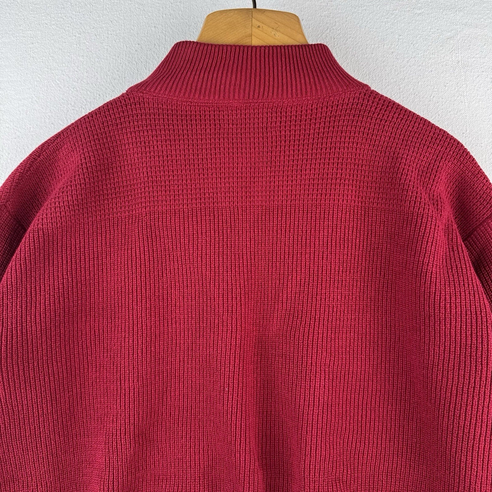 90s Vintage LL Bean Men's Large Red Henley Fisherman Sweater Made In USA