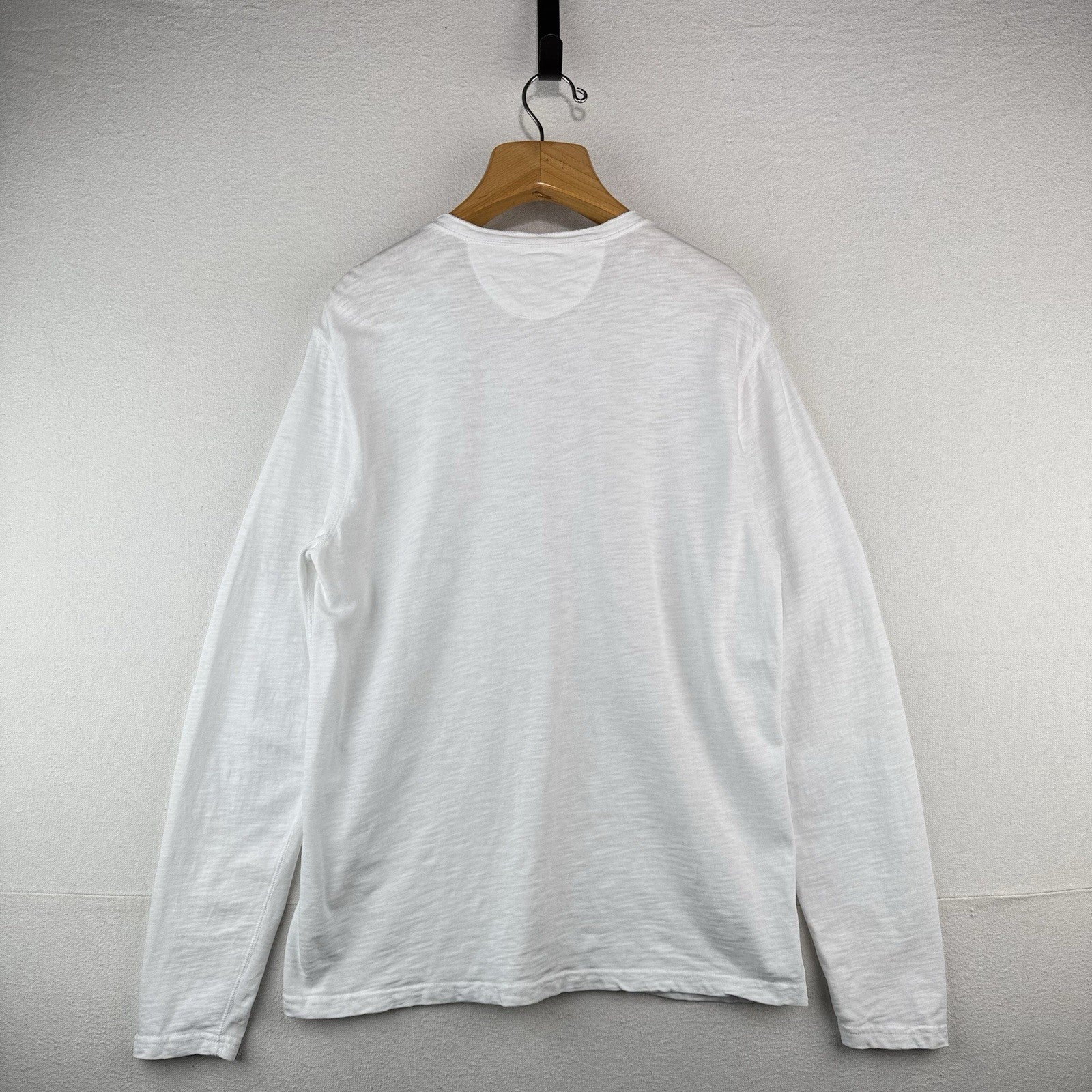 Lucky Brand Men’s Large Cotton Slub Henley Snap Button White Long Sleeve Shirt