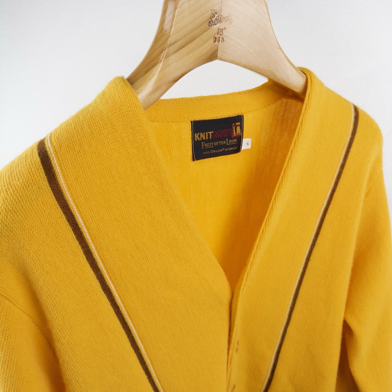 60’s Vtg Fruit Of The Loom Gold Cardigan 100% Orlon Acrylic Made in Usa