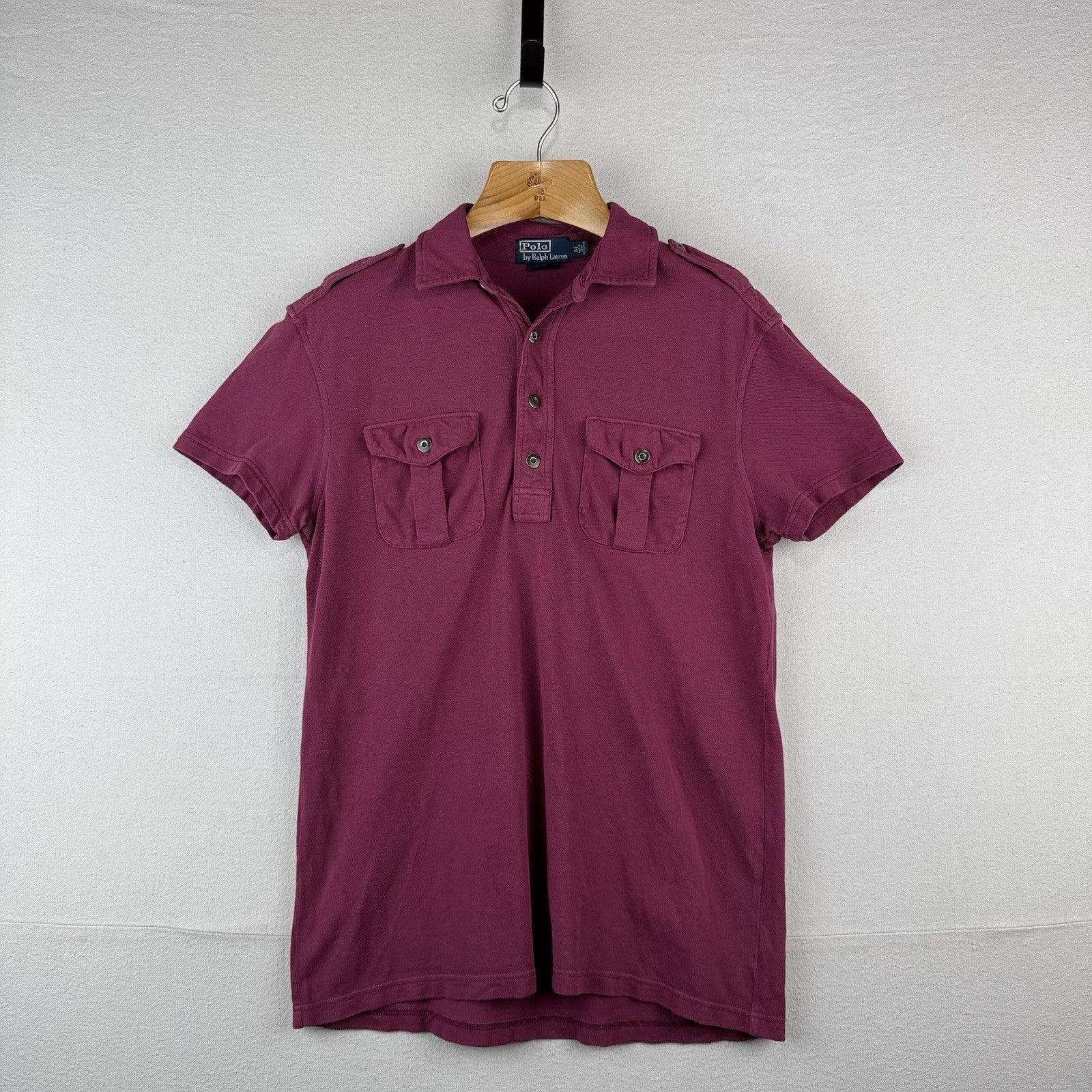 Vtg Polo Ralph Lauren Men’s M Plum Military Safari Shirt Epaulettes Custom Fit