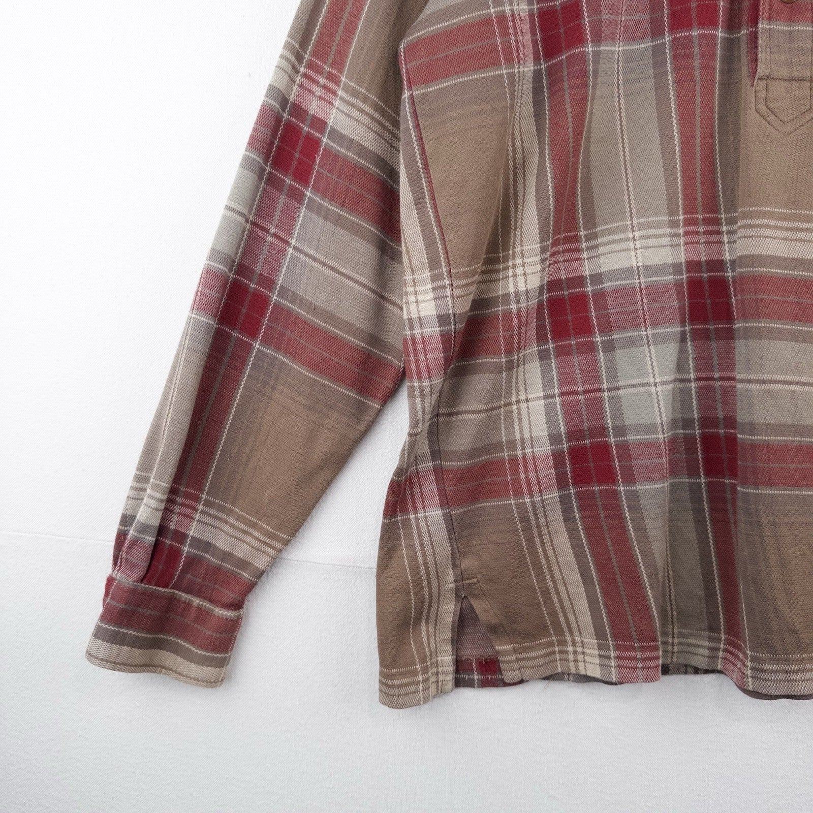 90’s Vtg Polo Ralph Lauren Men’s M Tan Brown Plaid Half Button Popover Shirt