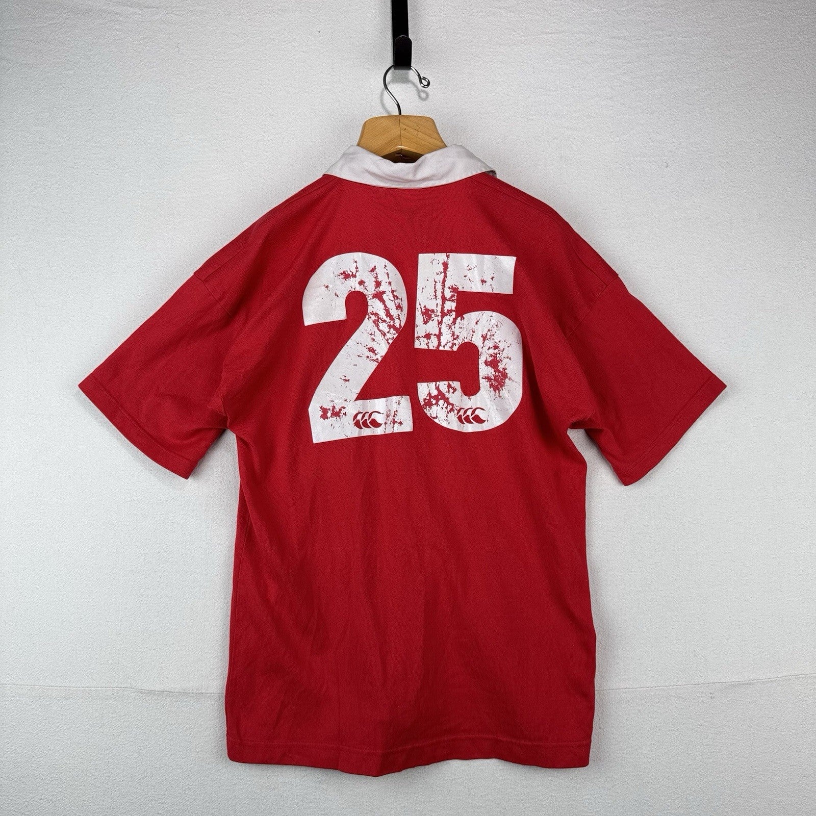 80’s Vtg Canterbury South Africa SAS Rugby Polo Shirt Red White Collar #25 Men L