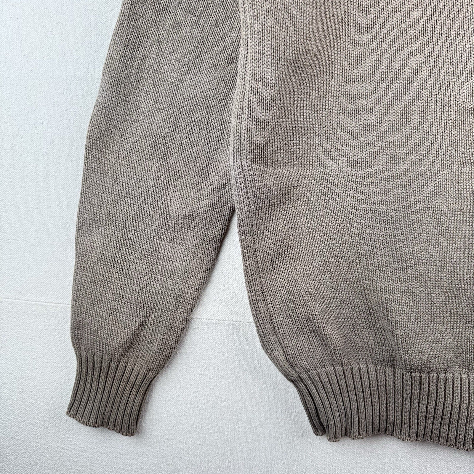 90’s Vtg Land's End Sweater Men L Tall Gray Tan Crew Chunky Knit Cotton Made USA