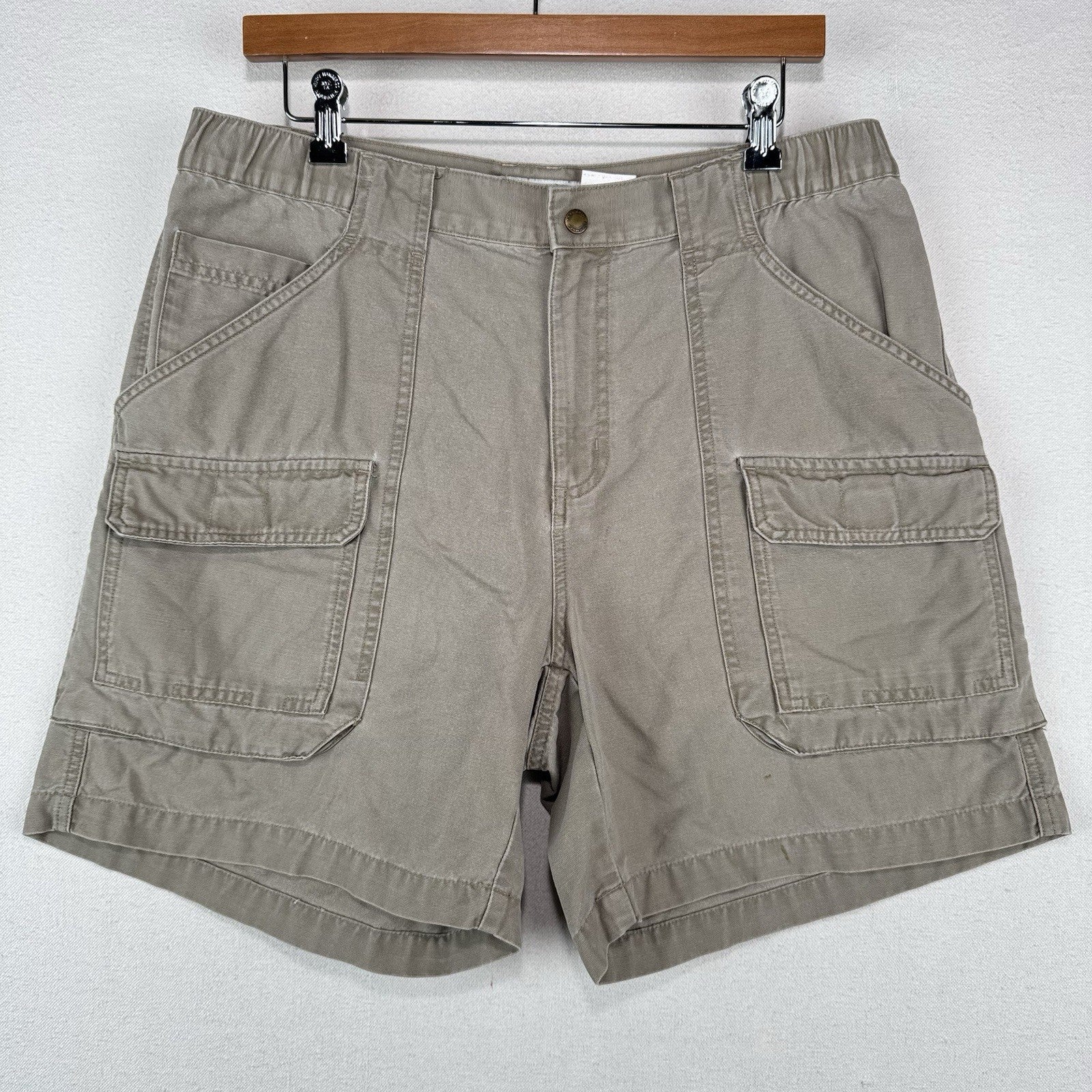 Men's "Columbia" Size XL (W38xL8.5) Olive Green, Elastic Side, Cargo Shorts