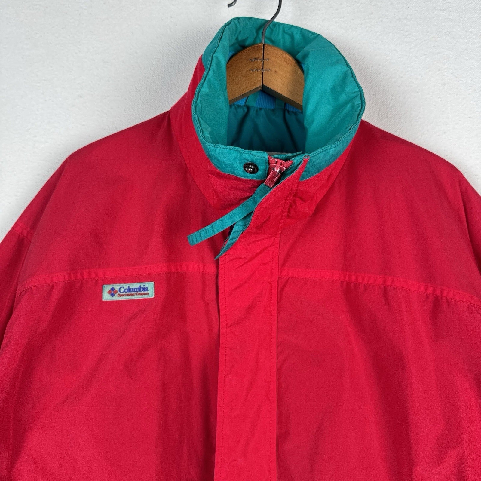 Vtg 90s Columbia Mens Bugaboo Jacket Radial Sleeve Medium Pink Teal *Shell Only