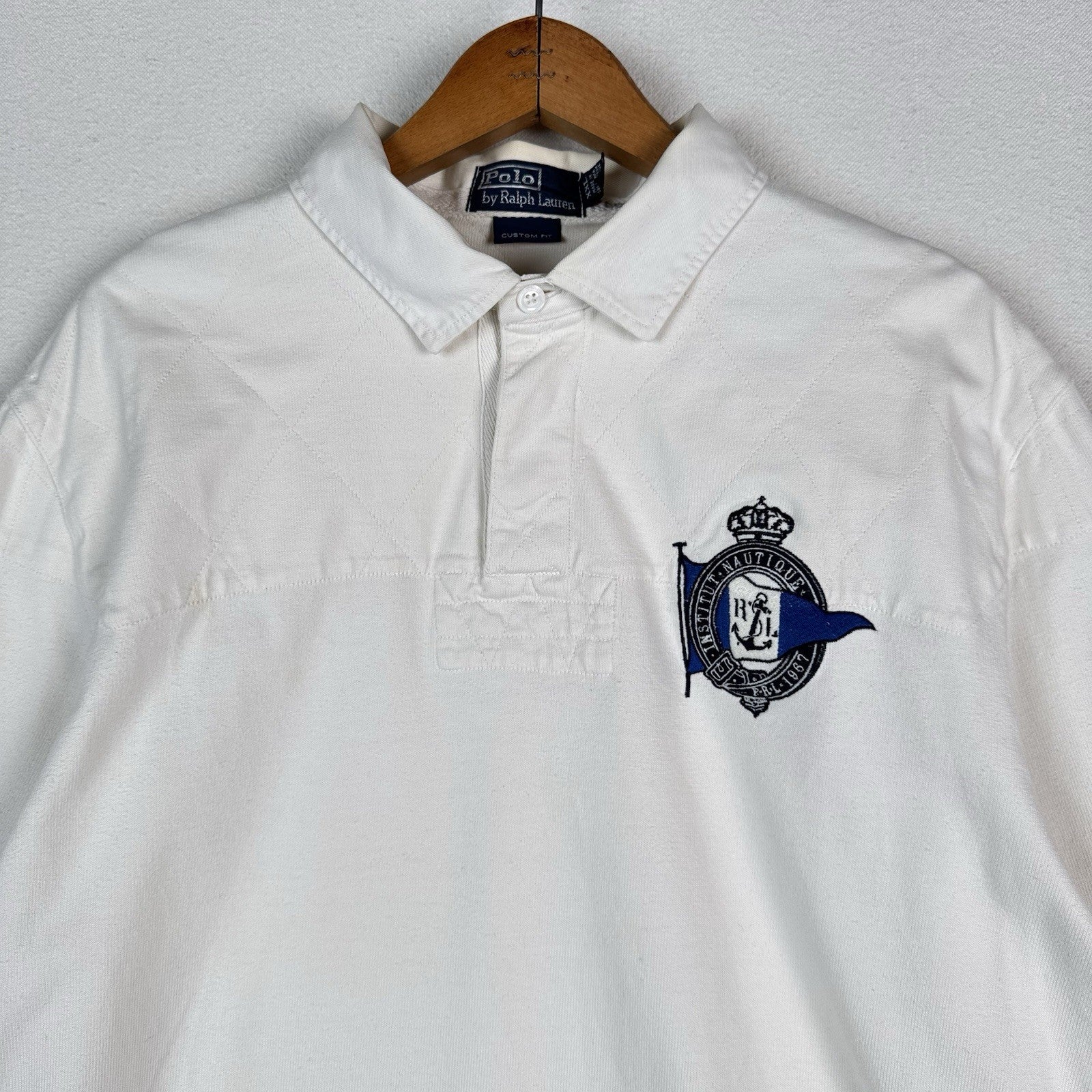 Vtg Polo Ralph Lauren Nautical Crest Quilted Elbow Pads Rugby Shirt Mens XL