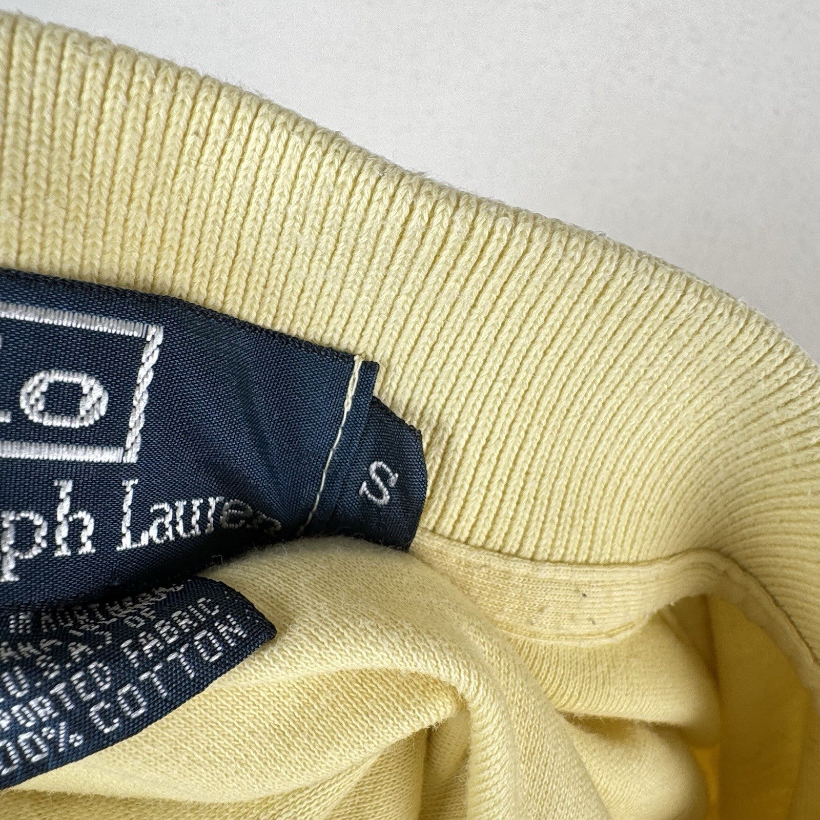 Vintage Polo Ralph Lauren Short Sleeve Navy Pony Soft Yellow Mens Small