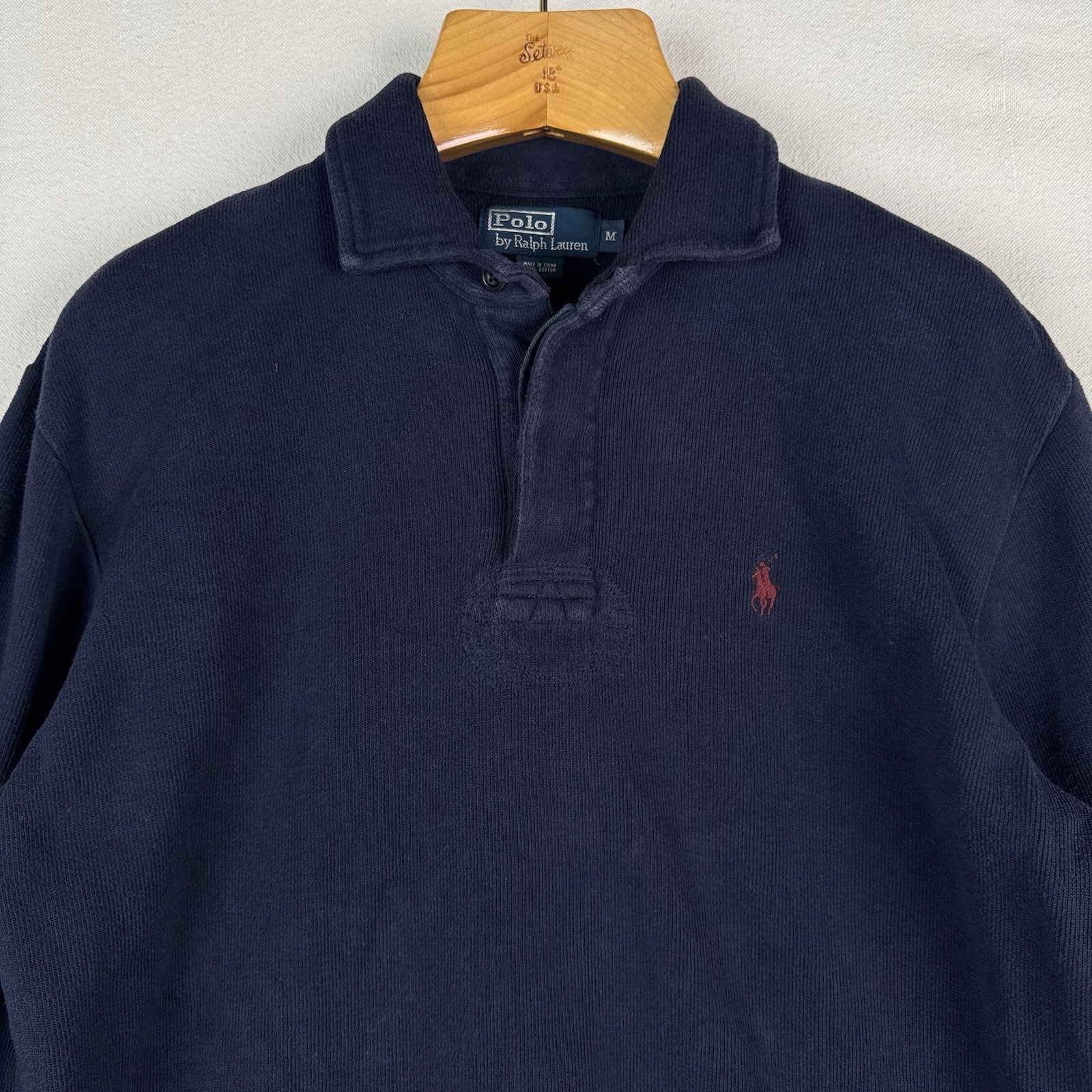 Polo Ralph Lauren Mens Fleece Collar Quarter Button Blue Sweatshirt Rugby Medium