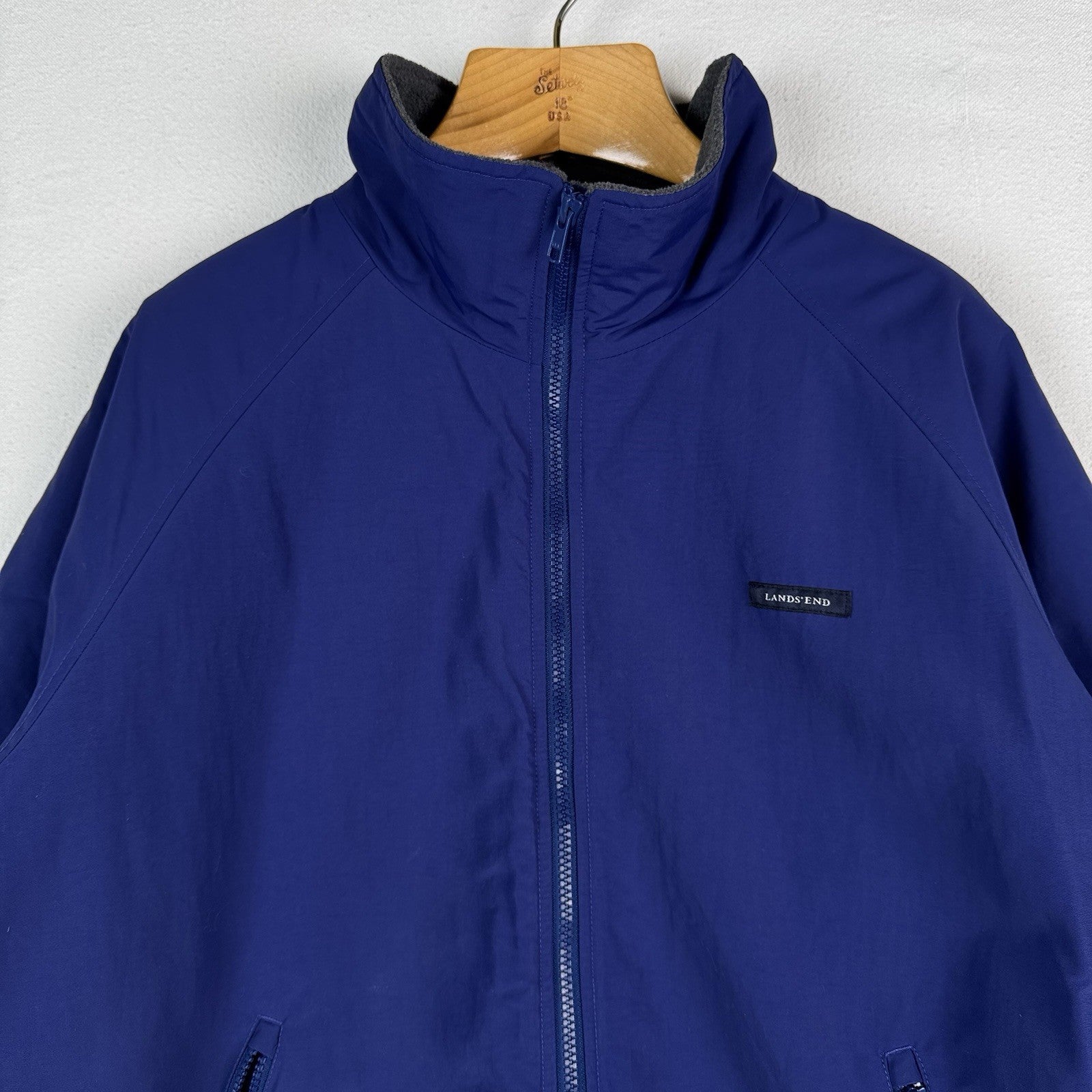 Lands' End Fleece Jacket Men’s Large Blue Squall Windcheck Thermolite Insulated
