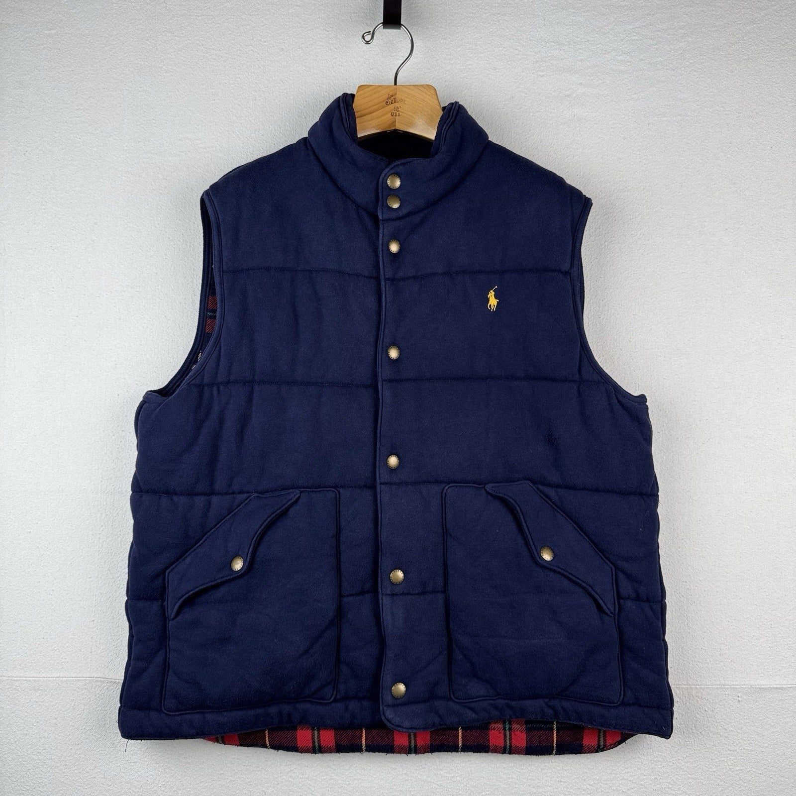90’s Vintage Polo Ralph Lauren Mens XL Cotton Puffer Vest Jacket Navy Blue *Read