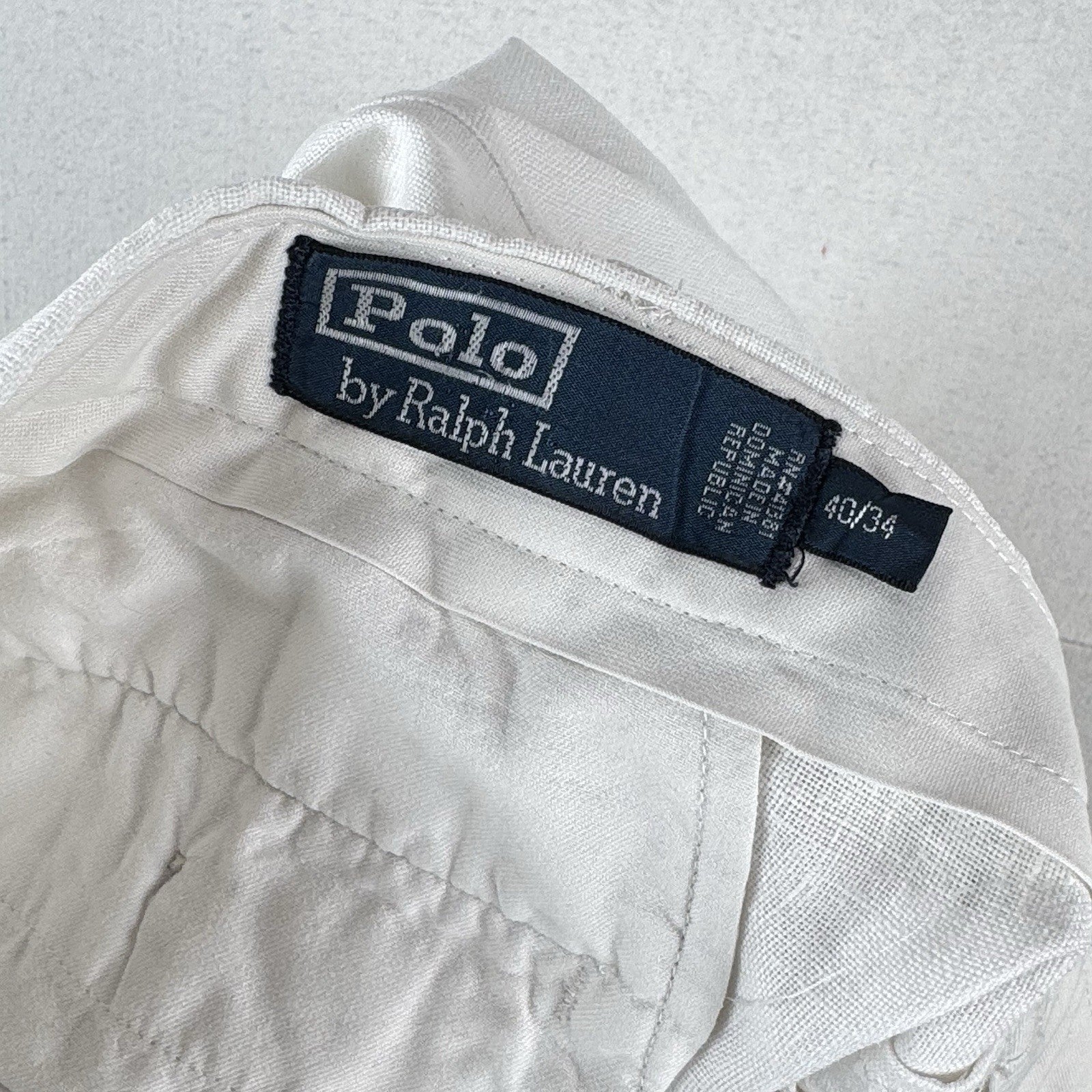 90’s Vtg Polo Ralph Lauren Mens 40x34 (38x32) Bone White Linen Pants Flat Front
