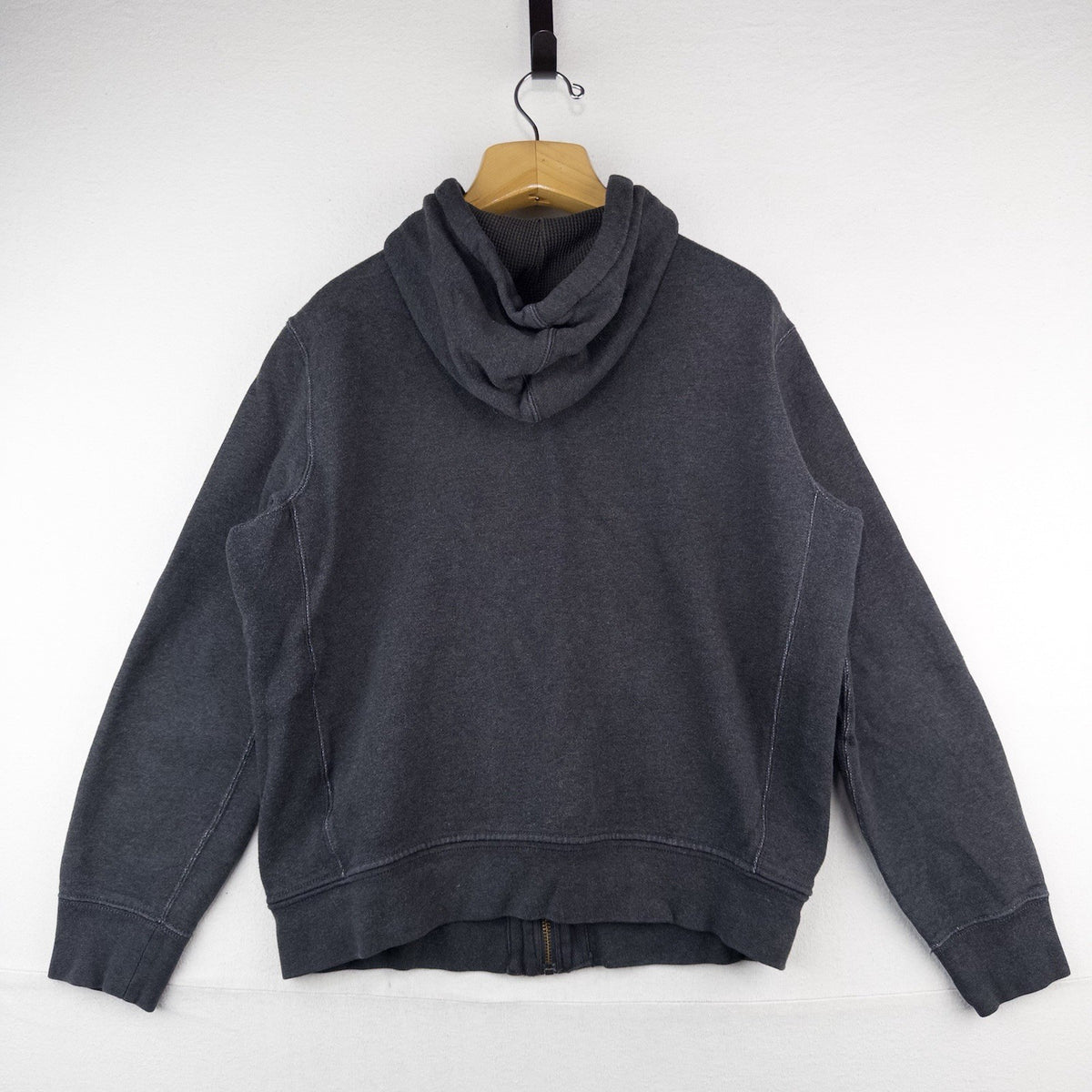 Polo Ralph Lauren Heavyweight Zip Up Gray Hoodie Waffle Knit Hood Men’s L *Read