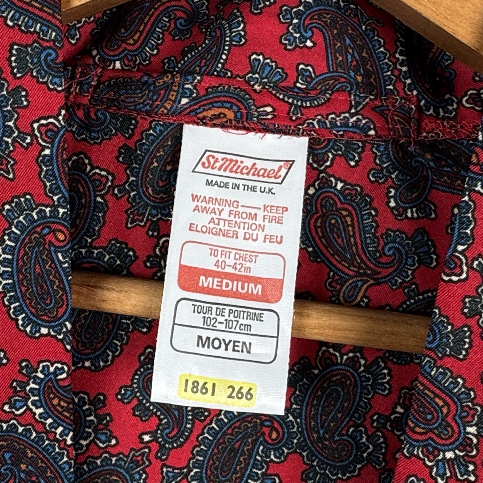 Vintage 80s St Michael Red Paisley Dressing Gown Robe Smoking Jacket Mens Medium