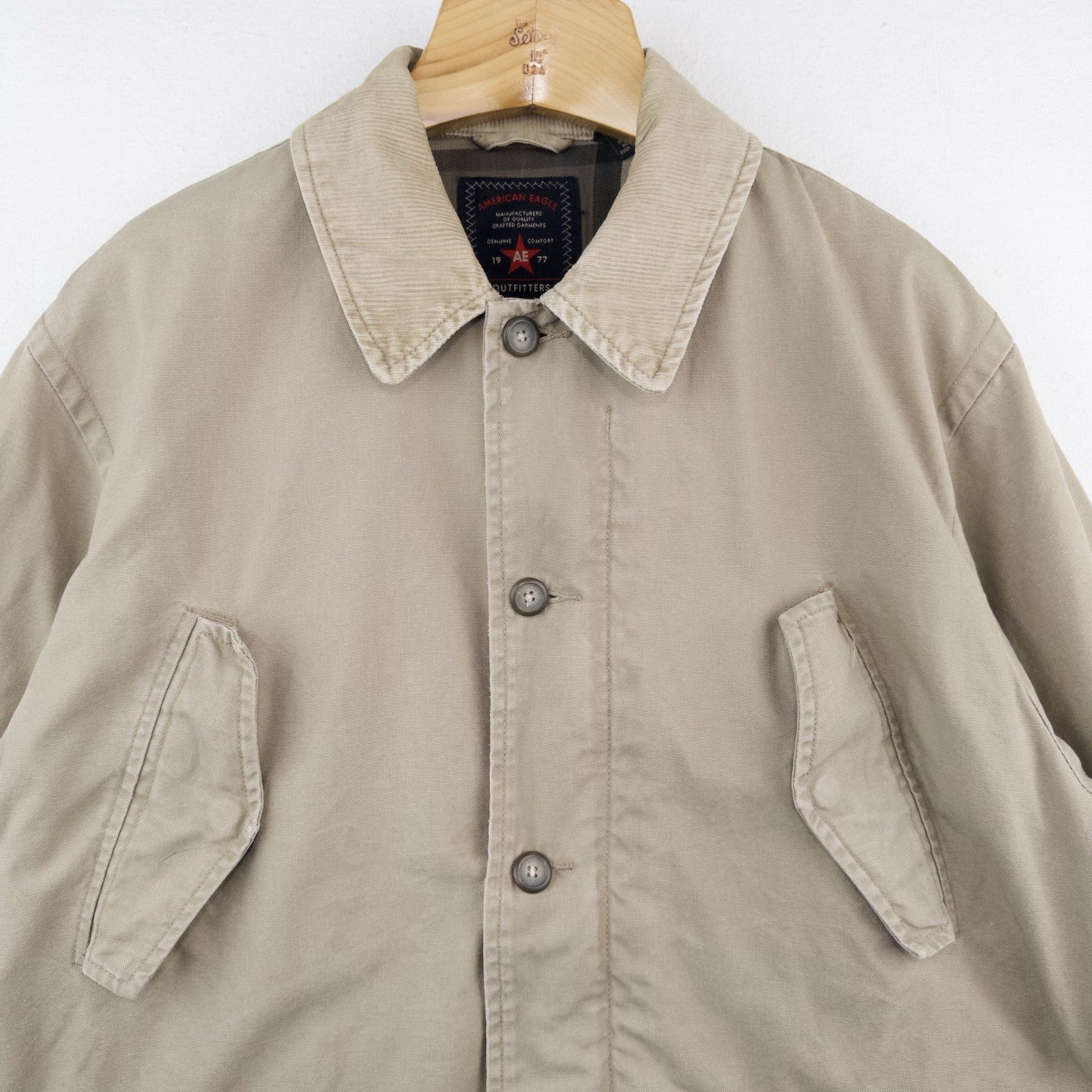 Vintage American Eagle 77 Outfitters Flannel Lined Jacket Mens M Army Green Cord