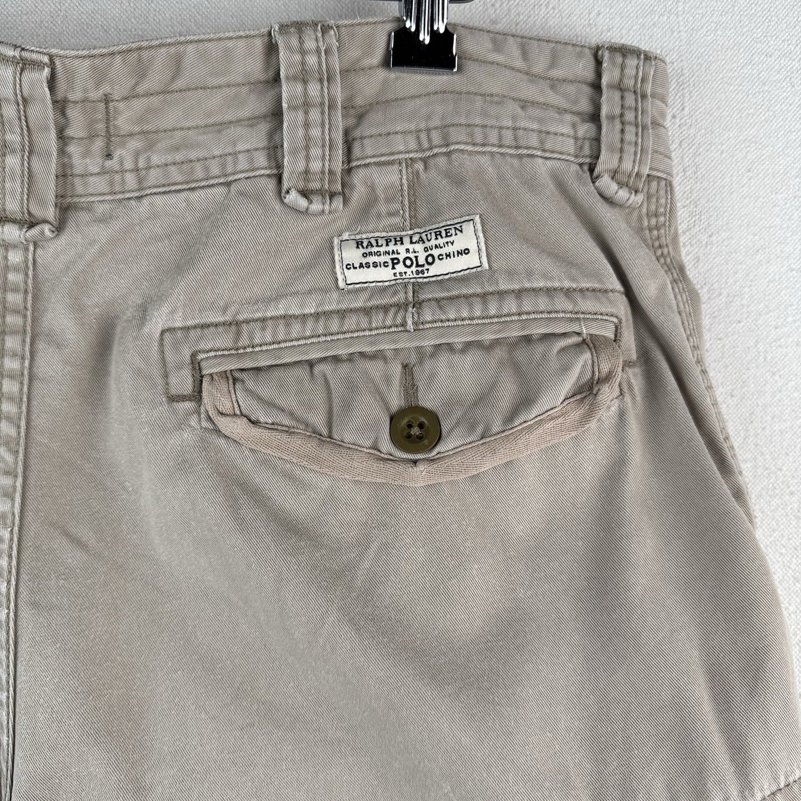 Vtg Polo Ralph Lauren Chino Classic Cargo Shorts Vintage Tan Khaki Men’s 34x10