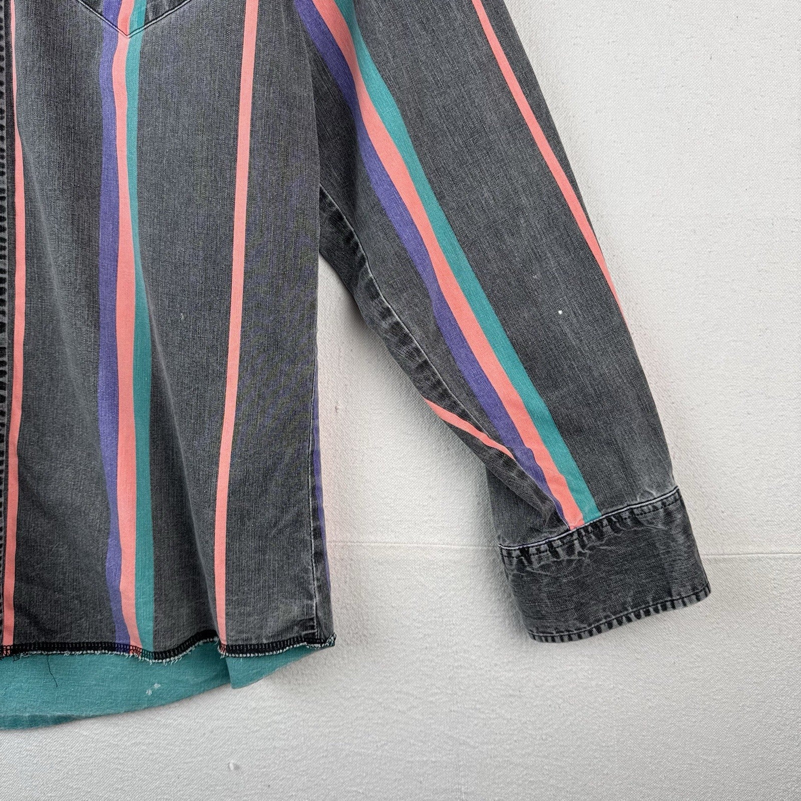 Vtg Wrangler Brushpopper Shirt Men 16.5x35 Pink Blue Stripe Western Cowboy Rodeo