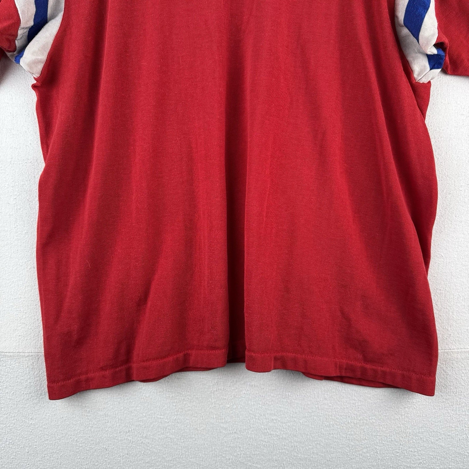 60’s Vtg Rawlings Jersey Ringer Shirt Stripe Red White Blue XL Rayon Made USA