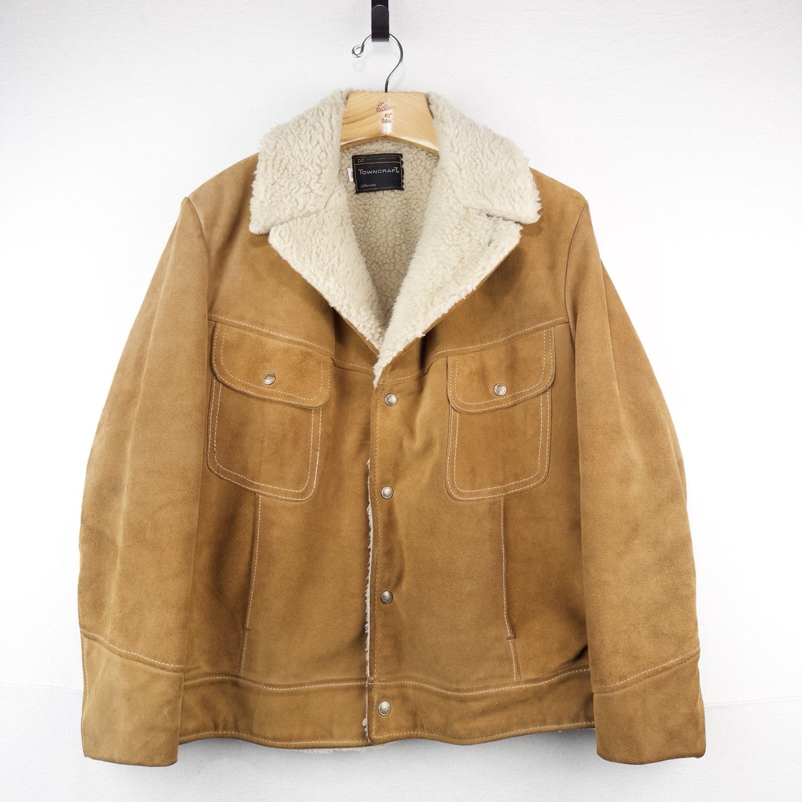 70’s Vtg Towncraft Shearling Suede Jacket Men’s Western Ranch Sheepskin 46R USA