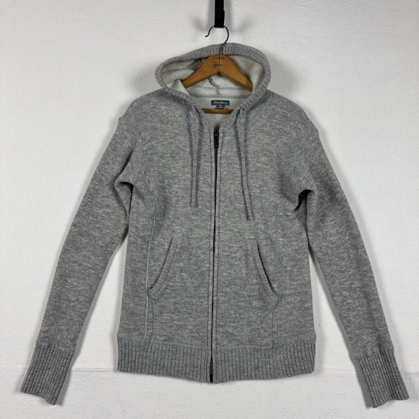 Eddie Bauer Gray Wool Acrylic Blend Sweater Full Zip Hooded Women's Medium