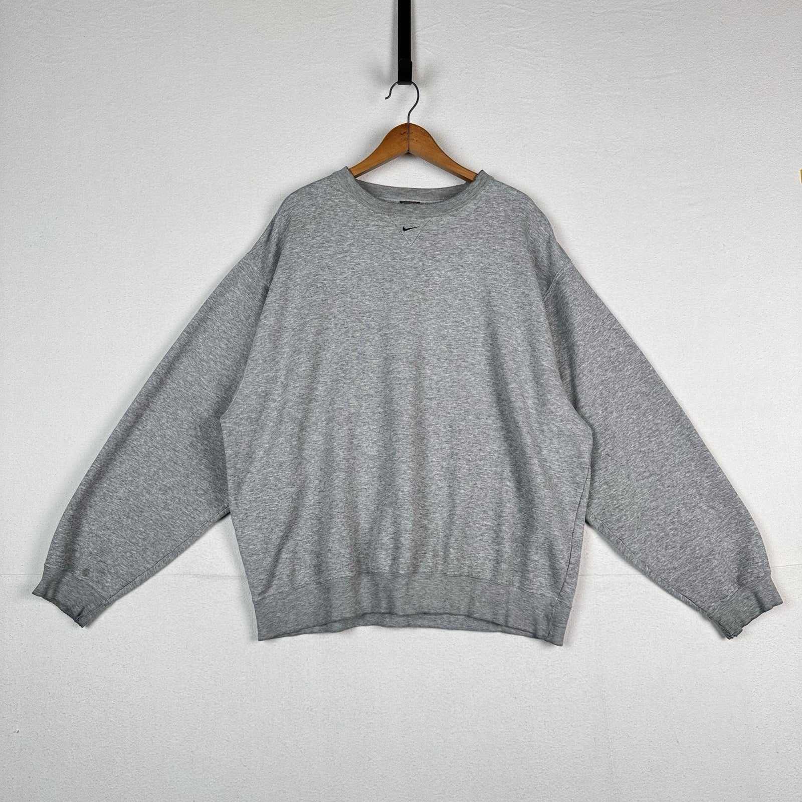 Vintage 90s Nike Center Check Grey Pullover Sweatshirt XL Distressed