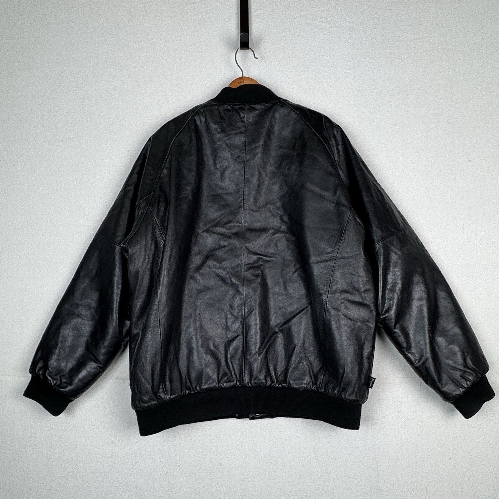 Vtg Sean John Soft Leather Bomber Jacket 2XL Black Puffy Hip Hop Streetwear