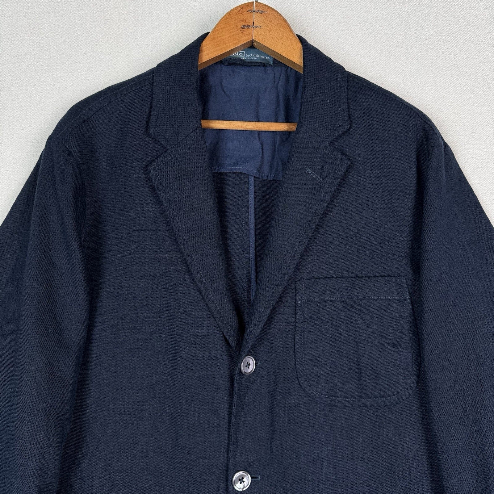 Polo Ralph Lauren Blazer Men 42R Navy Blue Linen Sport Coat Jacket Unstructured