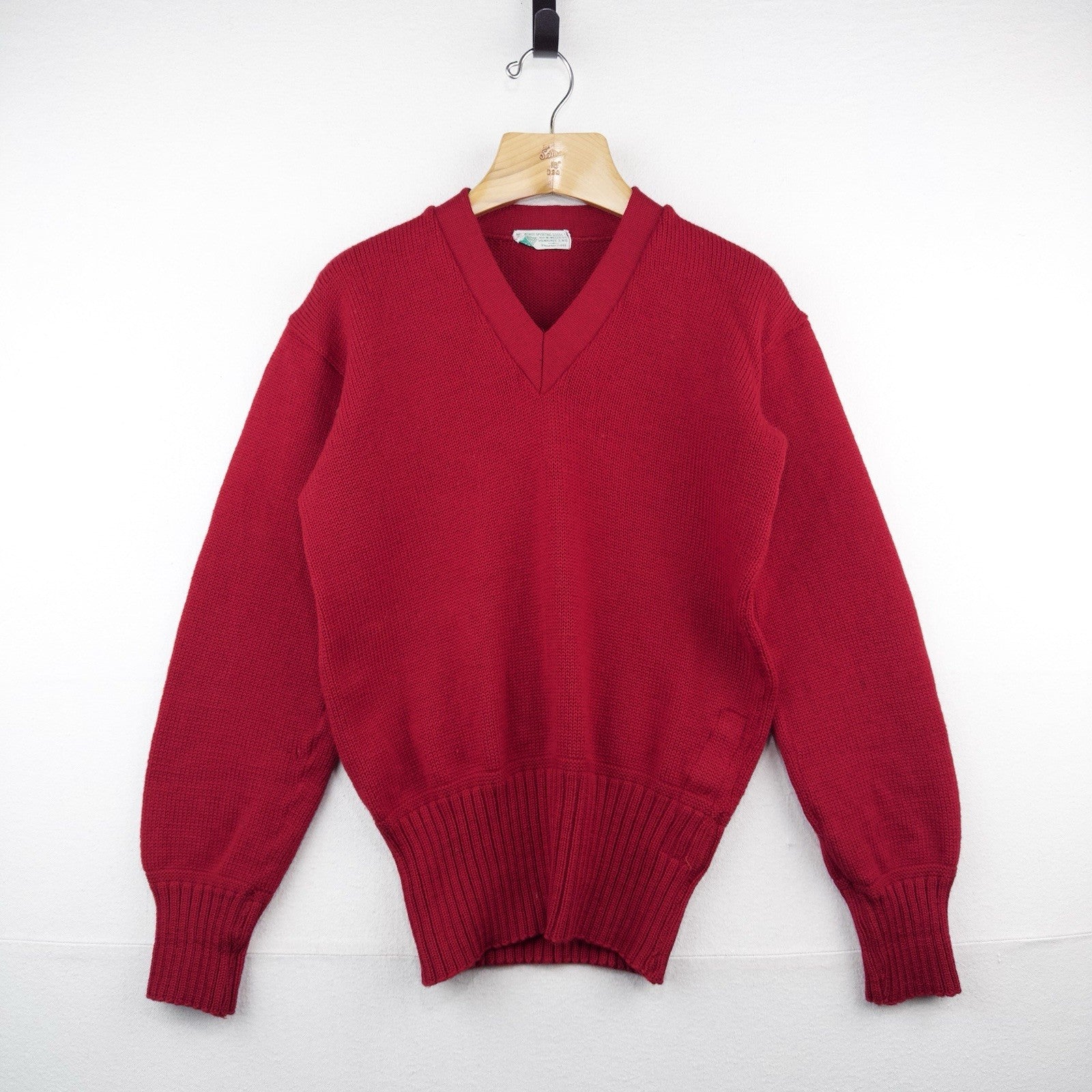 40’s Vintage Milwaukee Sporting Goods Wool V Neck Sweater Red 38