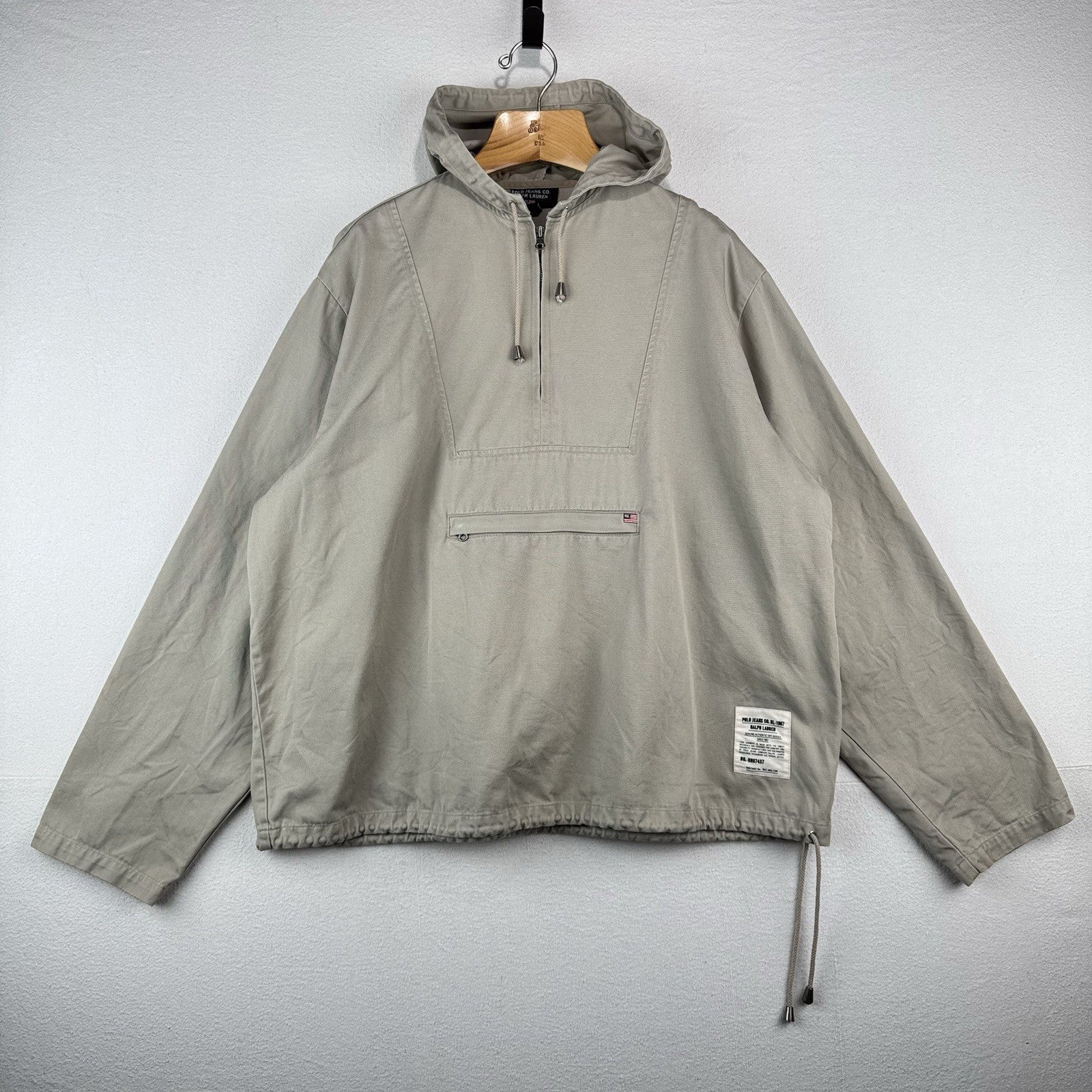 Vintage Polo Jeans Co Ralph Lauren Anorak Hoodie Mens L Tan Beige Jacket *Read