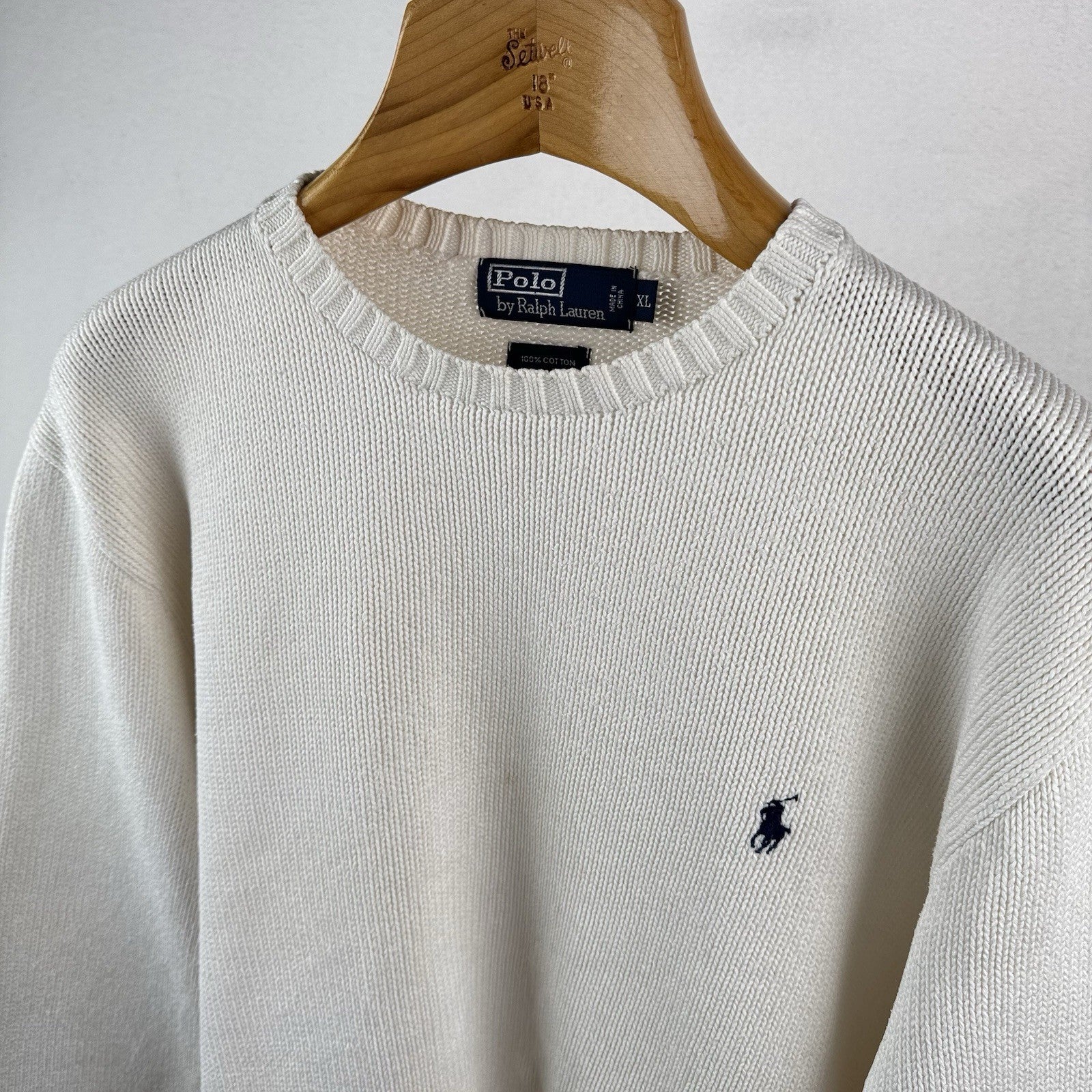 90’s Vintage Polo Ralph Lauren Men’s XL White Cotton Knit Crewneck Sweater *Read