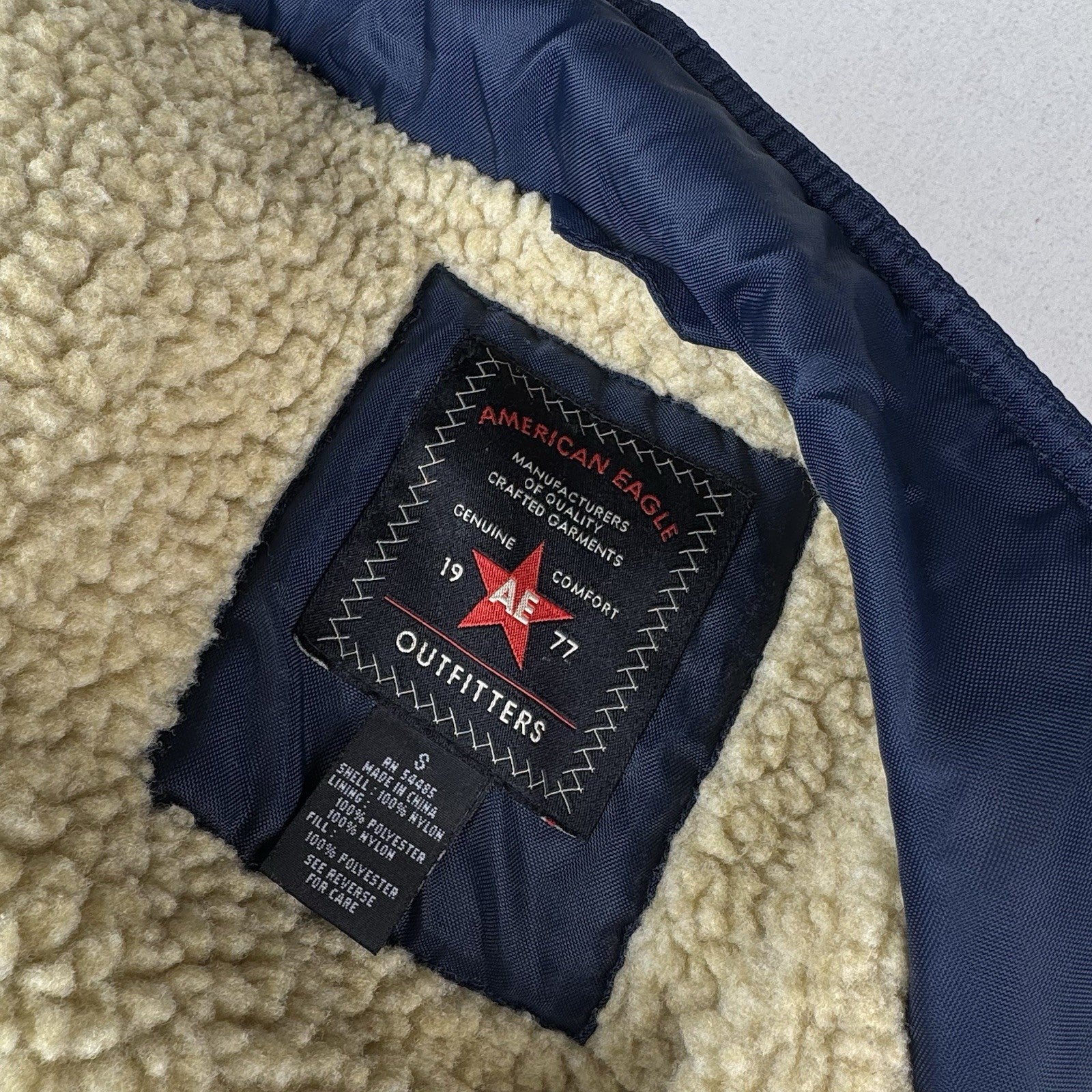 Vintage American Eagle Parka Size S Full Zip Heavyweight Sherpa Nylon Blue 90s