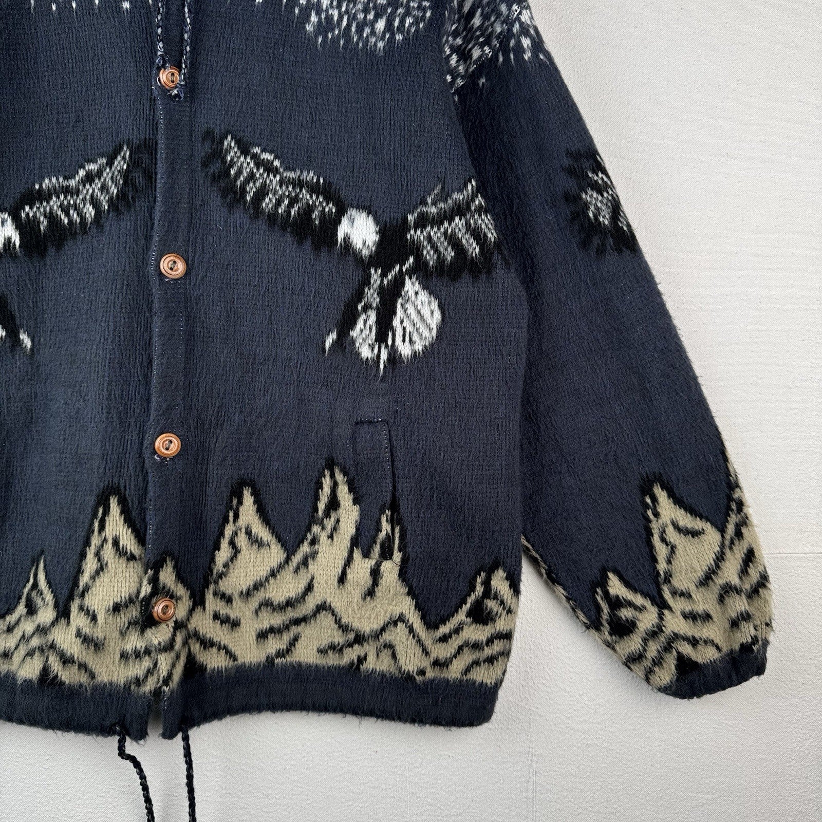 Puruhua Handmade Men’s L Full Zip Acrylic Eagles Mountains Hood Sweater Ecuador