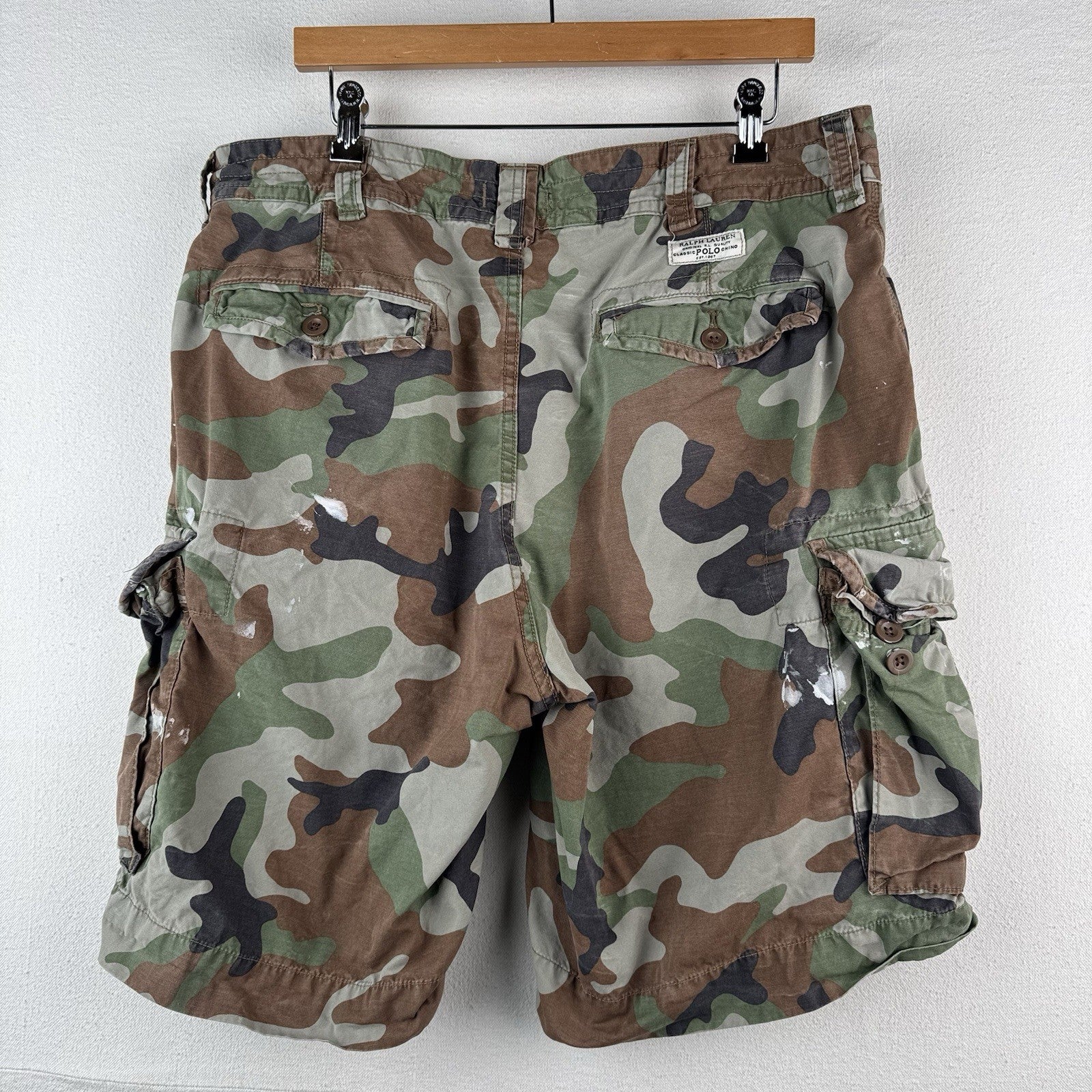 Polo Ralph Lauren Men's 38 Cargo Utility Camouflage Shorts Military *Distressed