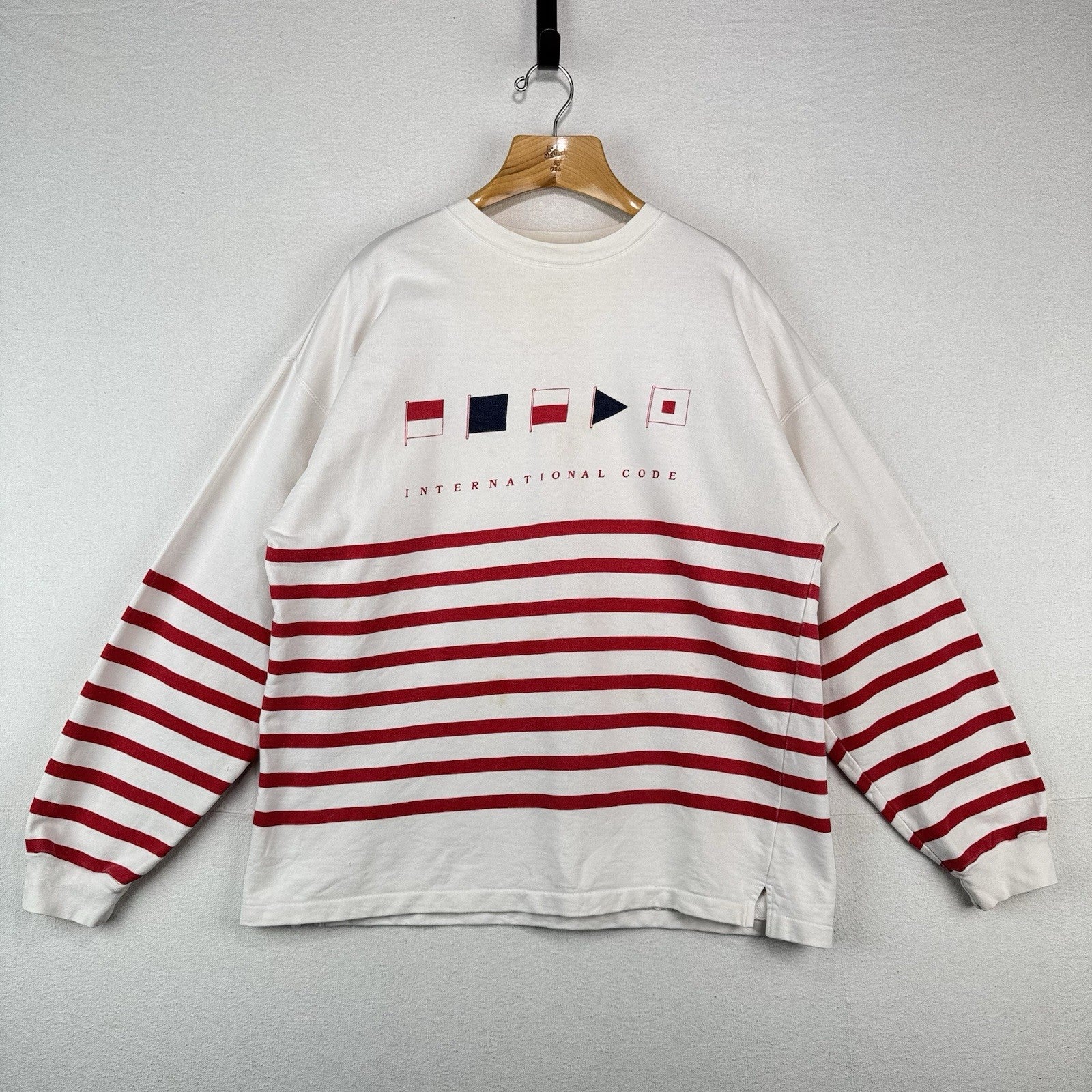 90’s Vtg Gap Red & White Striped Sweatshirt Nautical Flags “Pride” Code XL